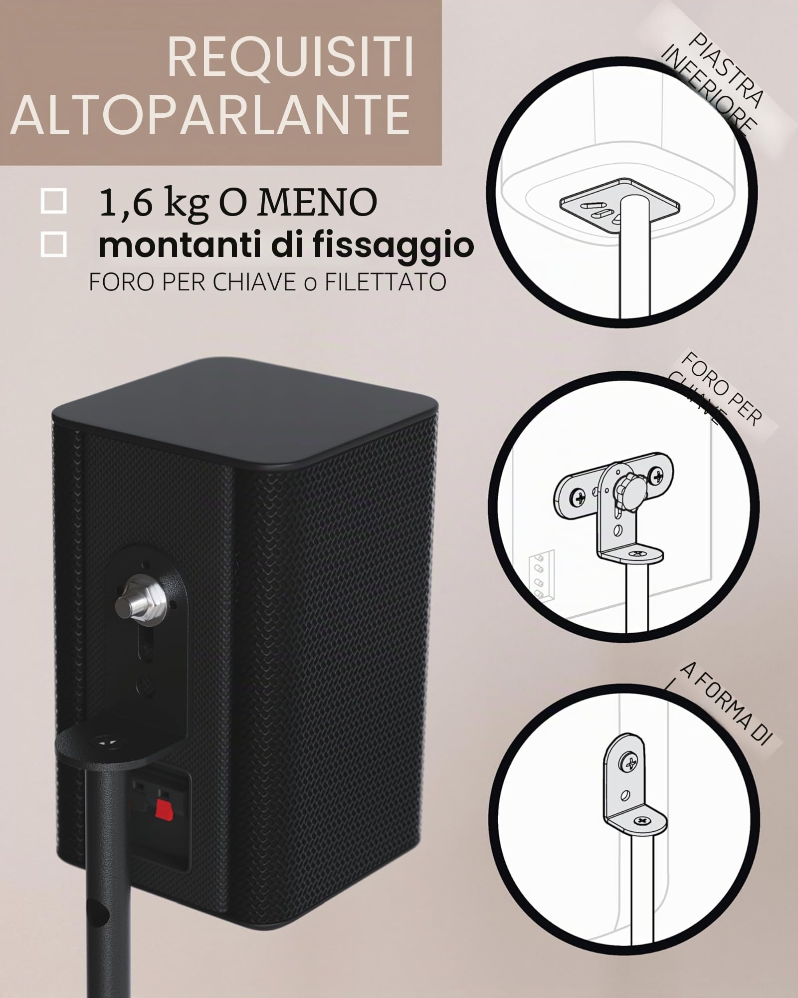 Sanus Supporto per altoparlante regolabile in altezza, si estende da 71,1 cm a 96,5 cm, contiene altoparlanti satellitari e piccoli da scaffale (ad esempio Bose, Harmon Kardon, Polk, JBL, KEF, Nero