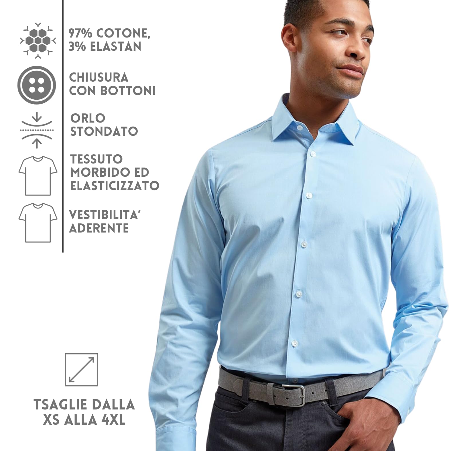 Camicia Personalizzata con Ricamo Iniziali o Testi Idea Regalo Uomo Festa del papà 97% Cotone e 3% Elastan 4 Colorazioni