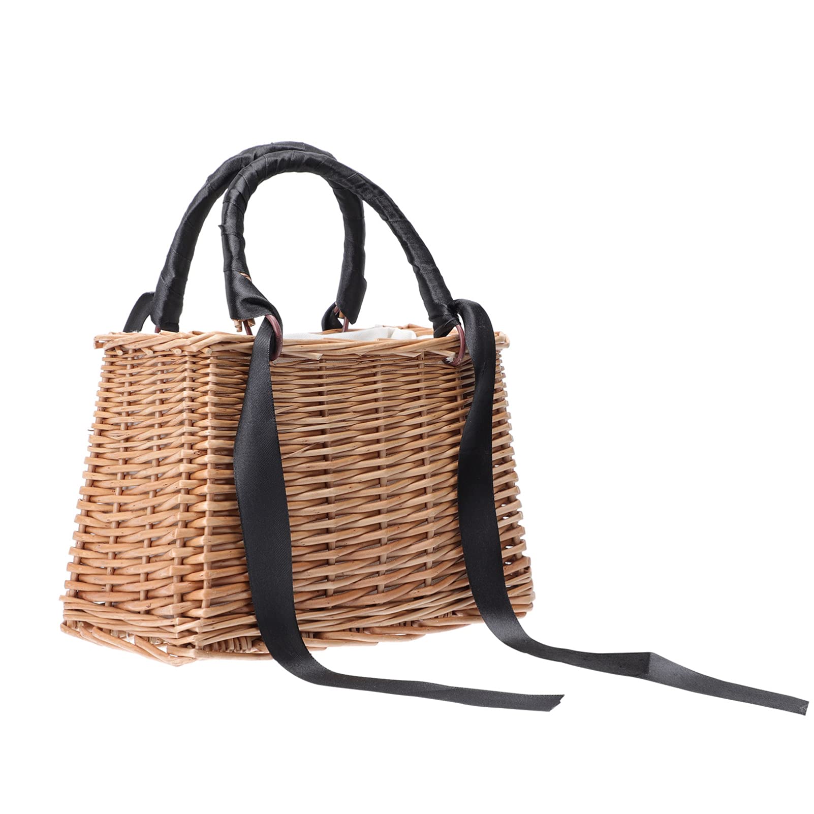 Handgefertigter Rattankorb Blumenkorb aus Rattan und Baumwolle Dekorativer Geflochtener Korb Tragbar für Blumen und Trockenblumen bei Festen und Feiern