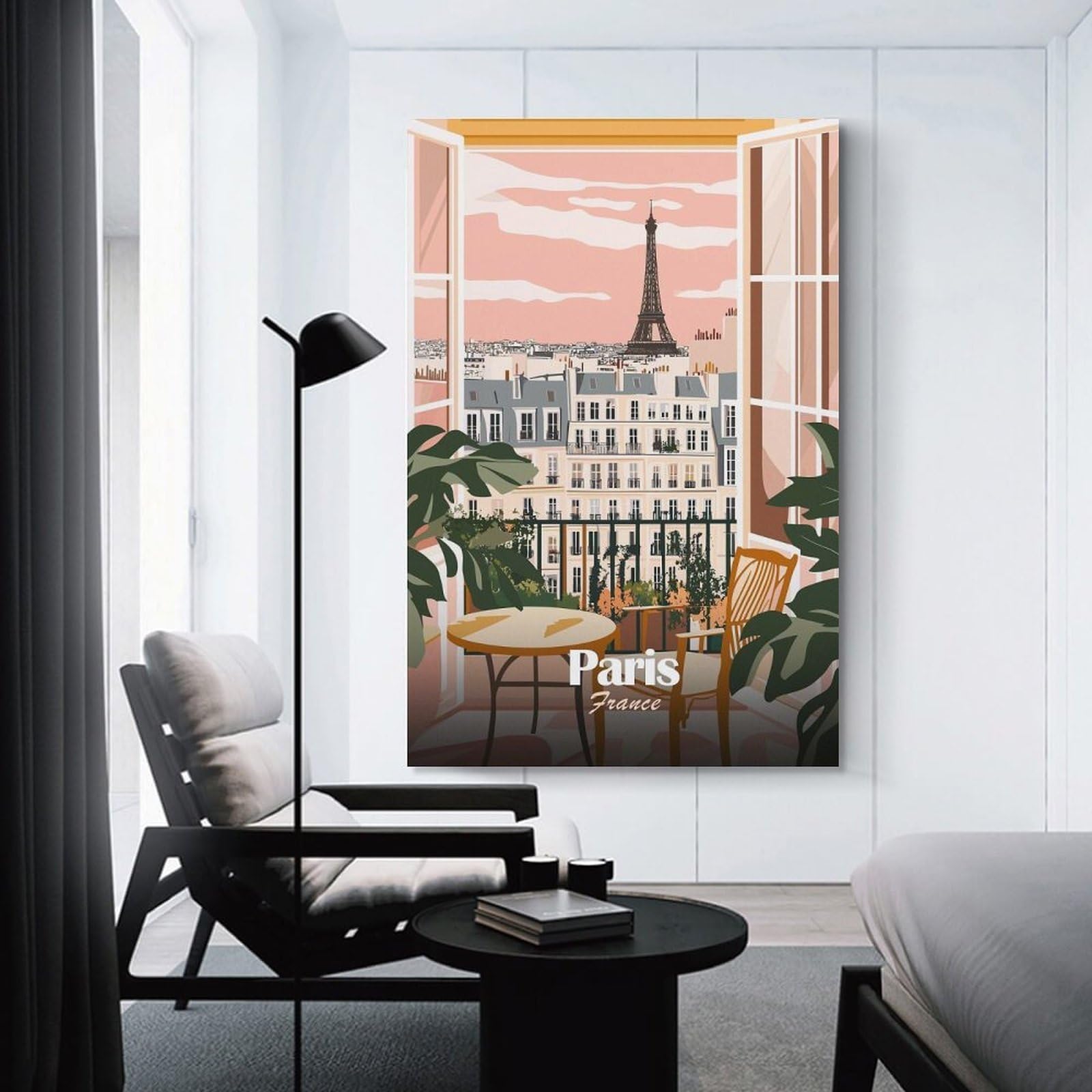 Junmoney Paris Balcony View Home Decor Wall Art 16x24inch(40x60cm), for Art Walls, Layered Displays Or Homes, A Versatile Canvas Print for Layering