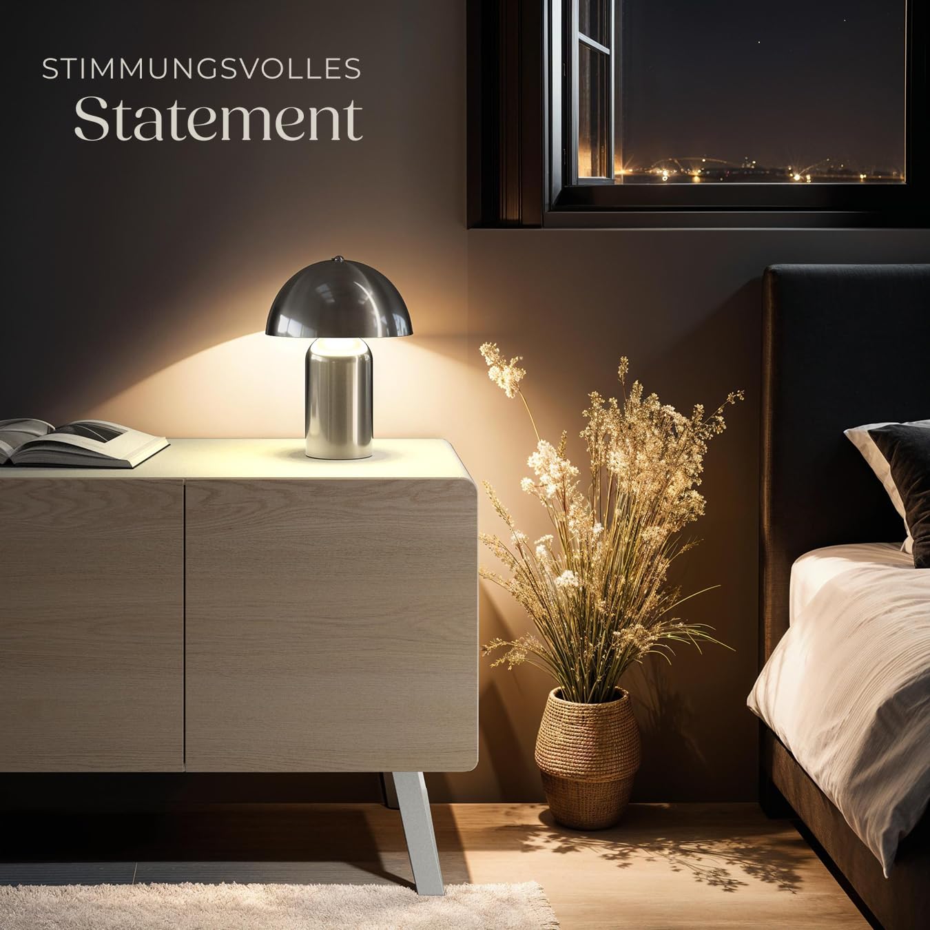tectake® Tischlampe Vintage Pilzform, Pilzlampe Dekolampe, Tischleuchte, Leselampe, Nachtlicht, Lampe Wohnzimmer, Table Lamp, kleine Lampe, Tischlampe retro, kabellos- Nickel matt