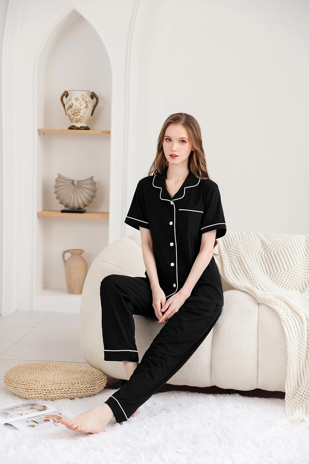 RONGTAI Womens Pajamas Sets Comfy Cool Feeling Cotton Pajama Set Casual Bottton Soft Sleepwear Nightwear Loungewear S-XXL - Image 3