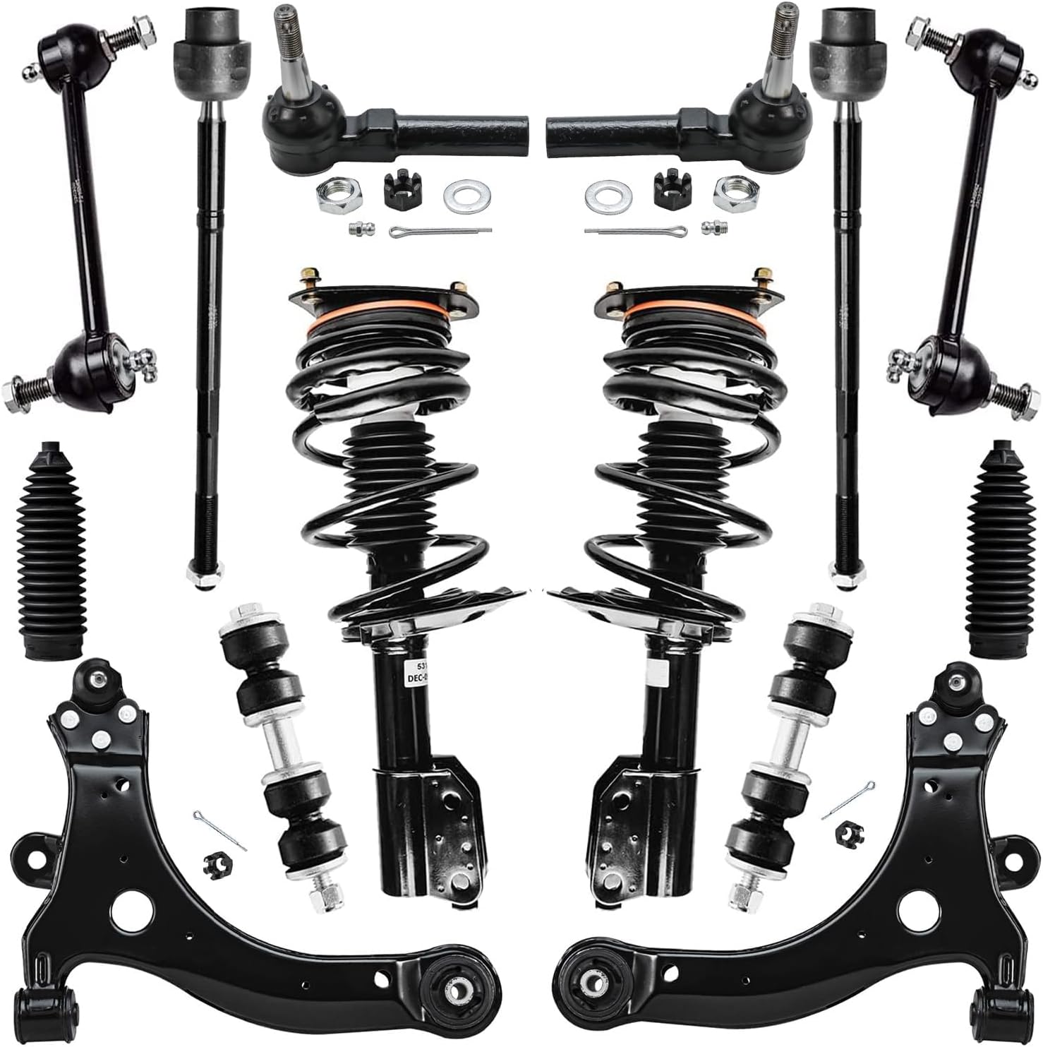 Detroit Axle – Front End 14pc Suspension Kit for Chevy Impala Monte Carlo Buick LaCrosse Regal Century Allure, Struts Control Arms with Ball Joint Tie Rods Boots Front Rear Sway Bars Replacement