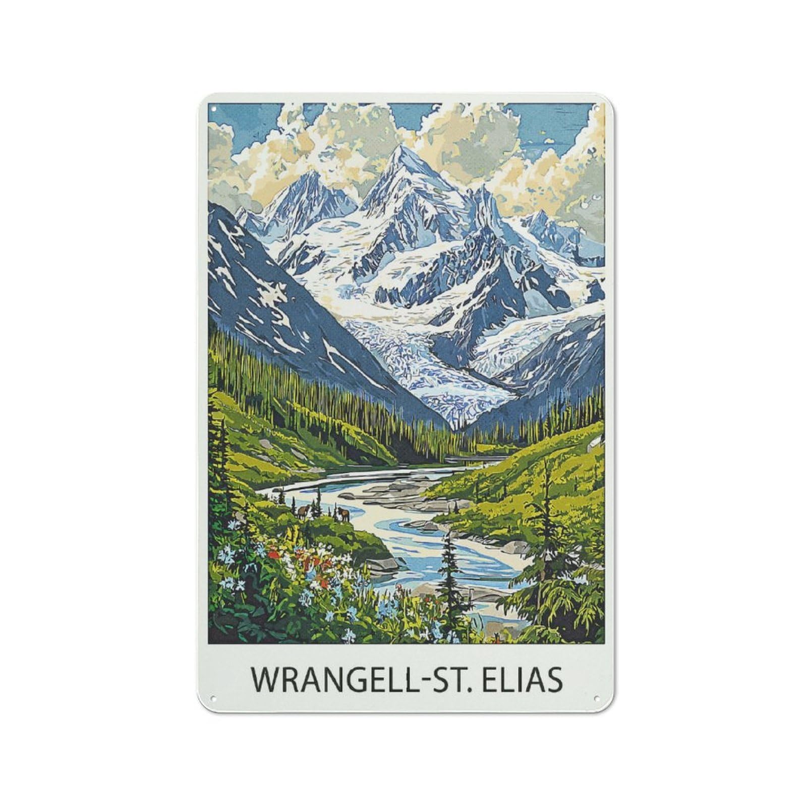 Junmoney Style-6 Wrangell-St. Elias Mountains Tin Wall Sign 30X20cm, Retro Novelty Wall Art For Bedroom, Kitchen, Office Or Living Room