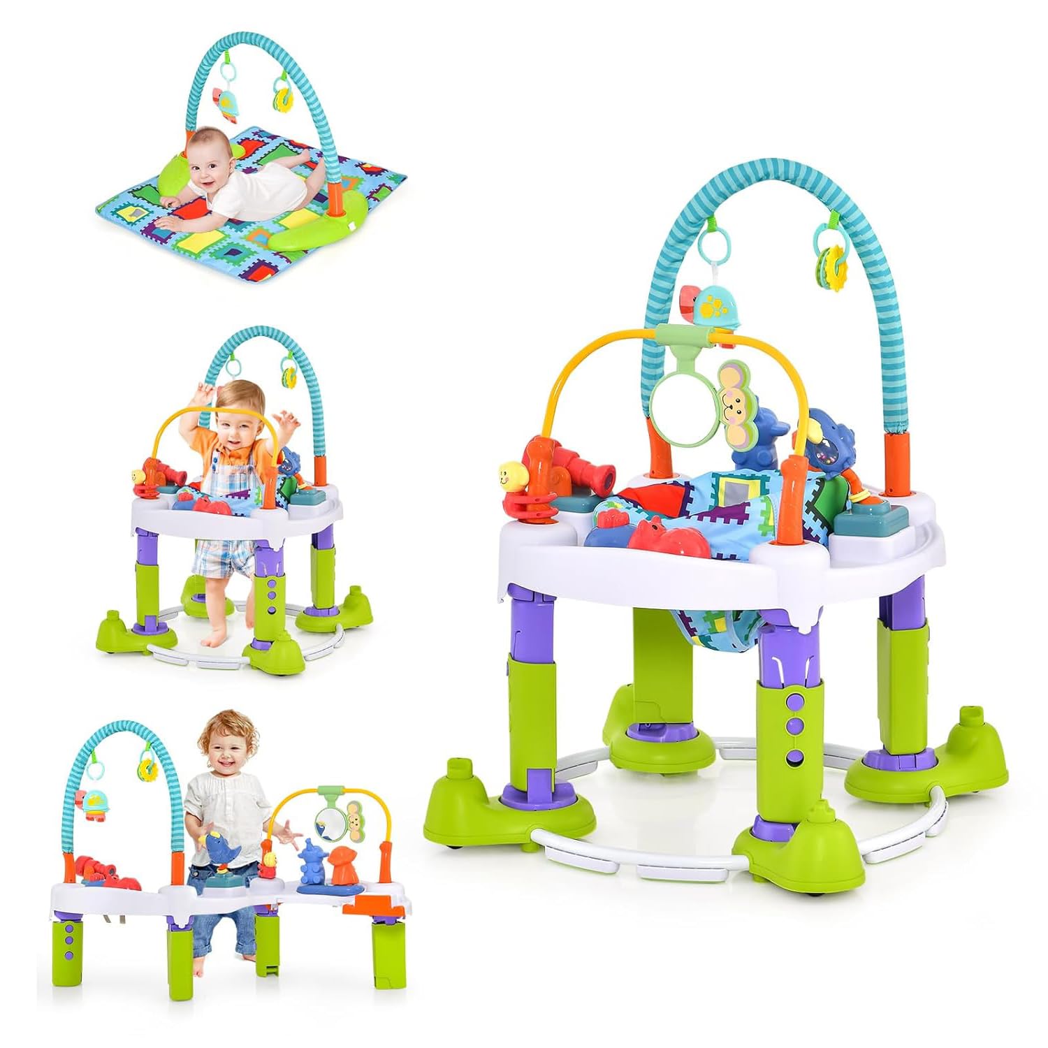 Masroo Baby Bouncer Activity Center, 5 in 1 Toddler Bouncing Activity Saucer Playtime Mat Activity Table with 360°Rotating Seat, 3 Adjustable Height, Foldable Exersaucer Learning Walker