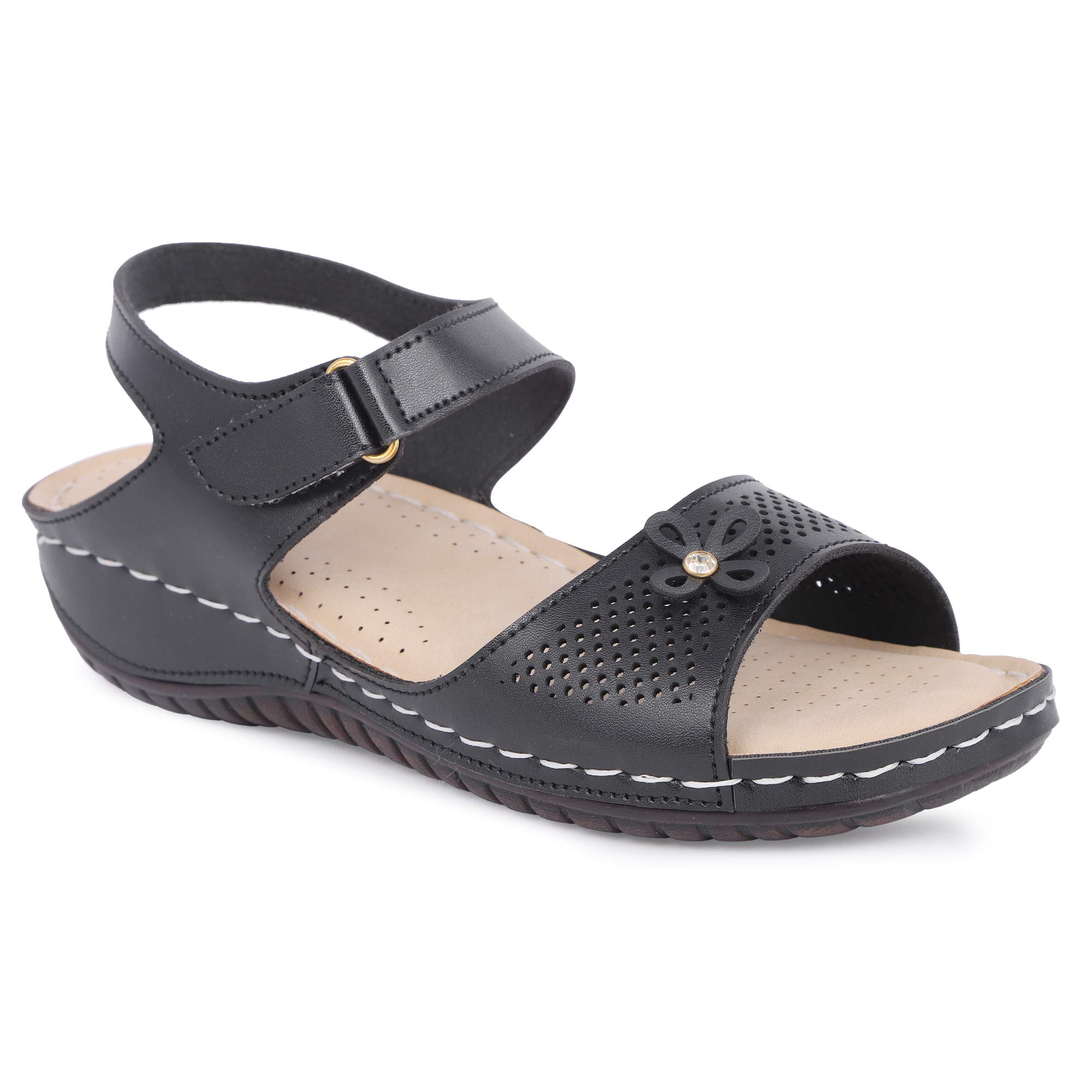 YAHE PU Leather Doctor Sole Black Ortho Soft and Comfortable Sandals for Women|Girls|ladies Y-510 UK 9 (B07RV9WDT3) Amazon Price History, Amazon Price Tracker