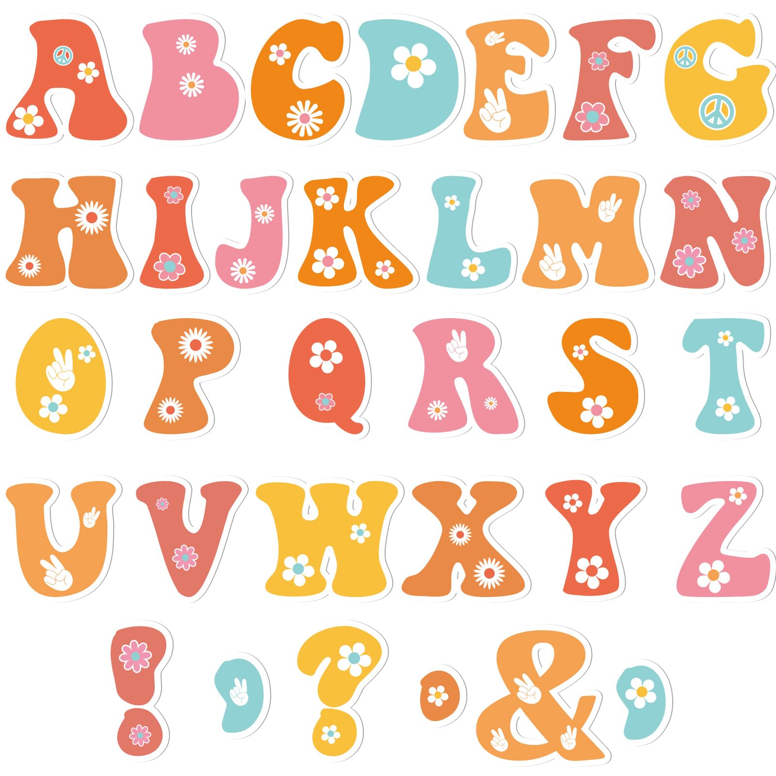 Qyeahkj 300 PCS Large 7" Font Letters and Punctuation Set, Groovy Boho Classroom Alphabet Cutout for Bulletin Board Display Home School, A Great