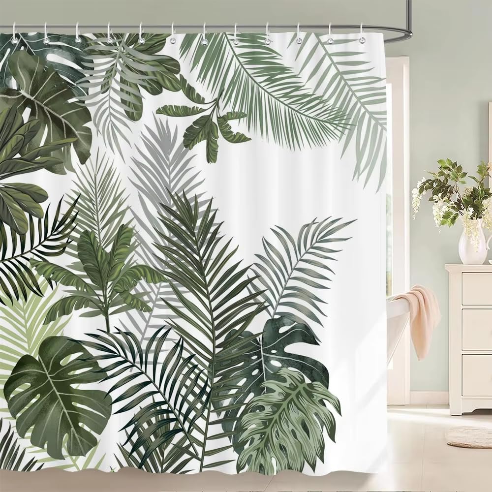 Wasserdichter Duschvorhang für Badezimmer, geometrisches Blumenmuster, Badewannenvorhänge aus Polyestergewebe mit Haken (230 x 175 cm/B x H)