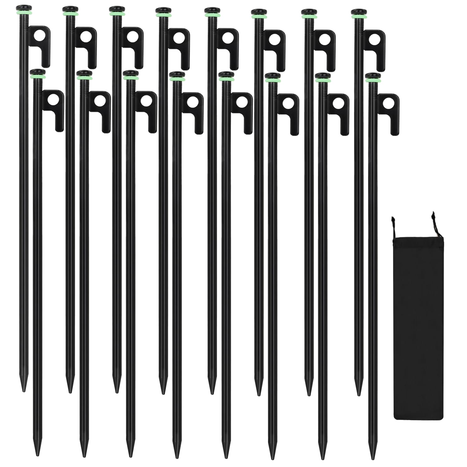 16 picchetti per tenda, resistenti da 40,6 cm, con custodia, diametro 0,9 cm, pali in acciaio forgiato per tenda utilizzati su rocce, prati, campi di neve (16 pali da 40,6 cm)
