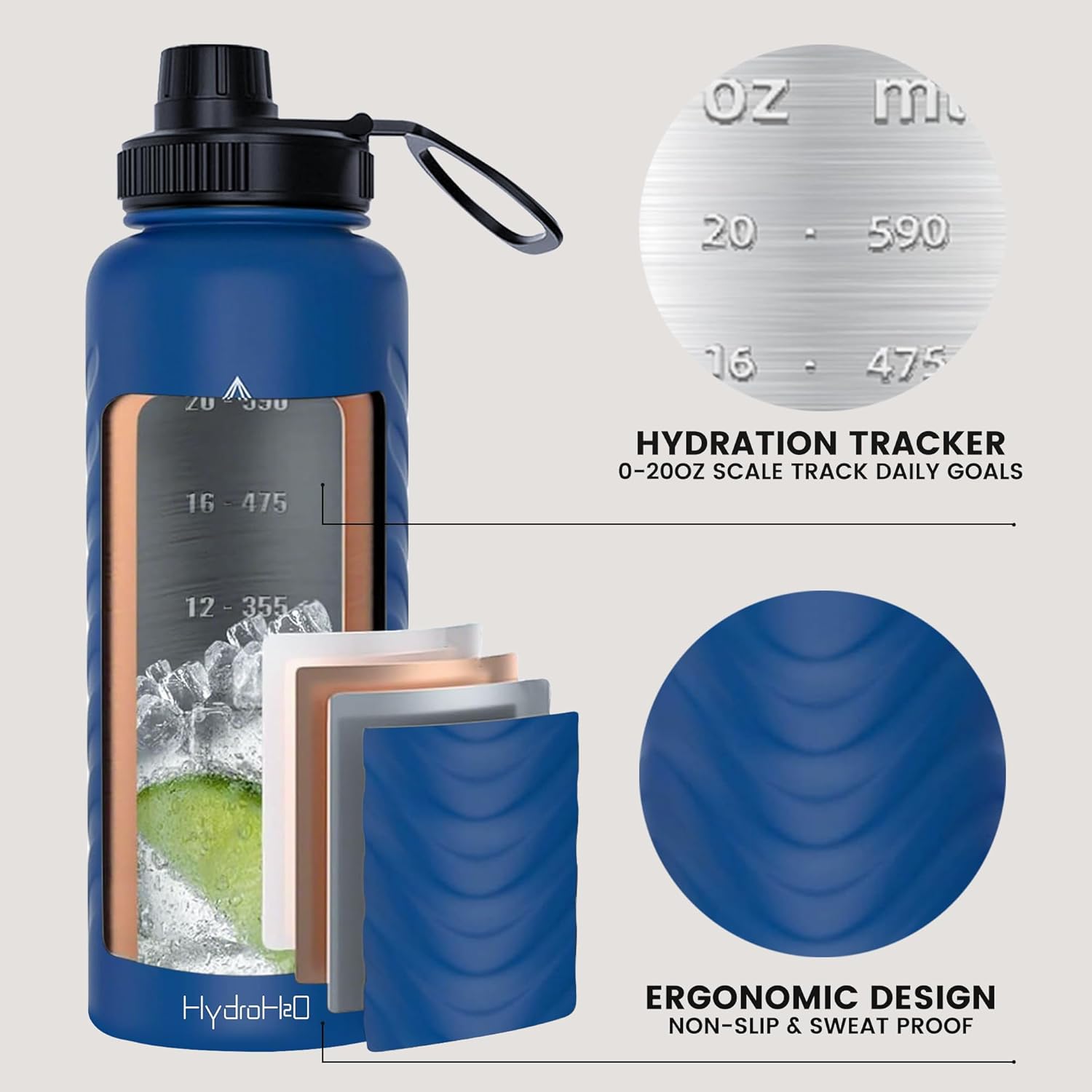 24oz Stainless Steel Insulated Water Bottle, 48H Ice Cold & 24H Hot, Leak-Proof Wide Mouth Lids (Straw & Spout), BPA-Free Bottles, Mens Water Bottle for Gym, Hiking, Travel - Blue - Image 6