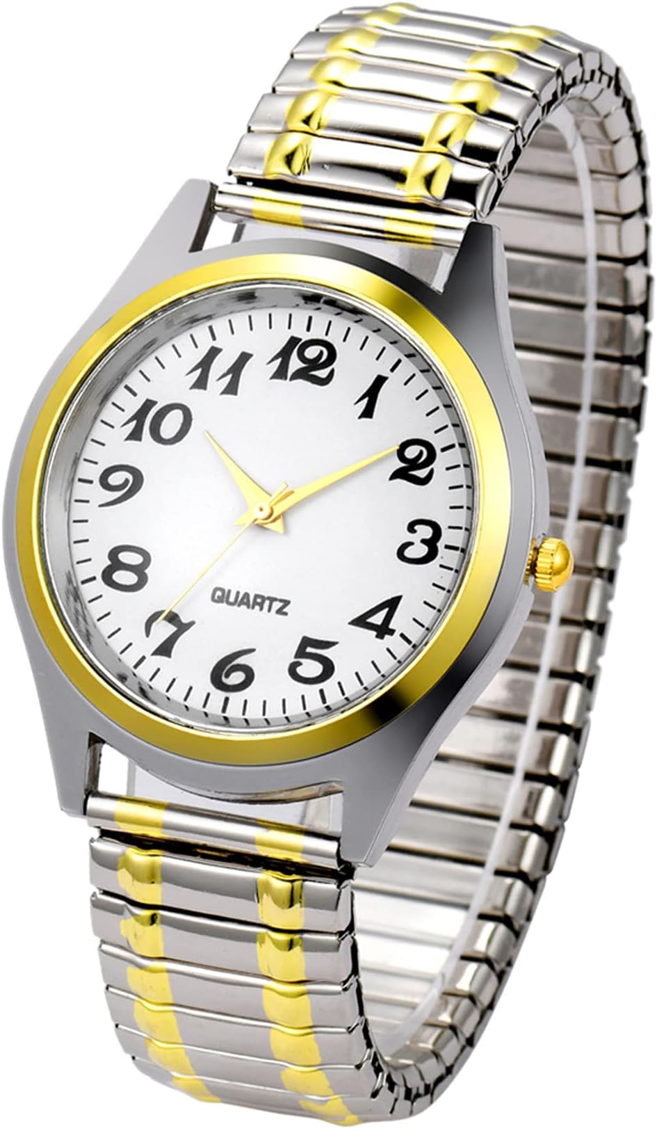 Mens Ultra Thin Easy Reader Watch with Elastic Strap Golden/Silver Watches for Father's Day