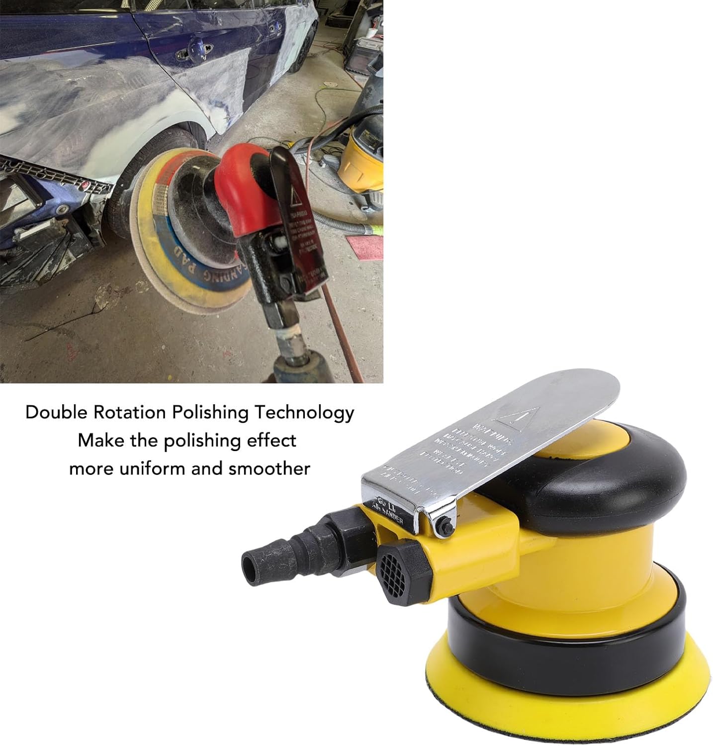 Generic 4 Inch Air Sander, Air Random Orbit Palm Sander 10000RPM 1/4in Inlet, Low Vibration Dual Action Pneumatic Polisher for Car Ship Polishing Waxing