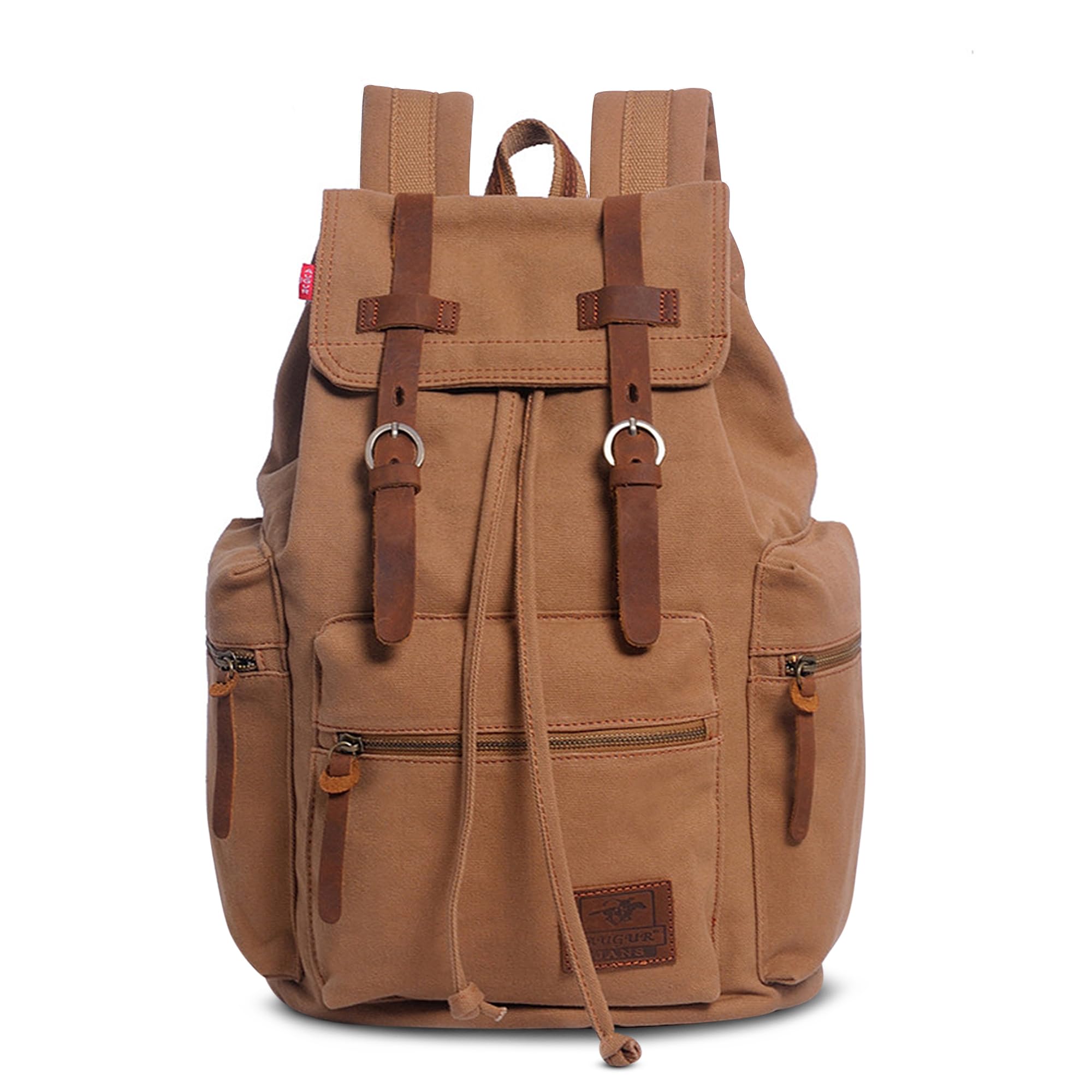 FOLOVEYA Retro Mochila Hombre Lona Mochila Portatil 15,6 Pulgadas Vintage Canvas Mochilas de Viaje Casual Daypack para Trabajo Camping Senderismo Universidad Bolsas Escuela Caqui