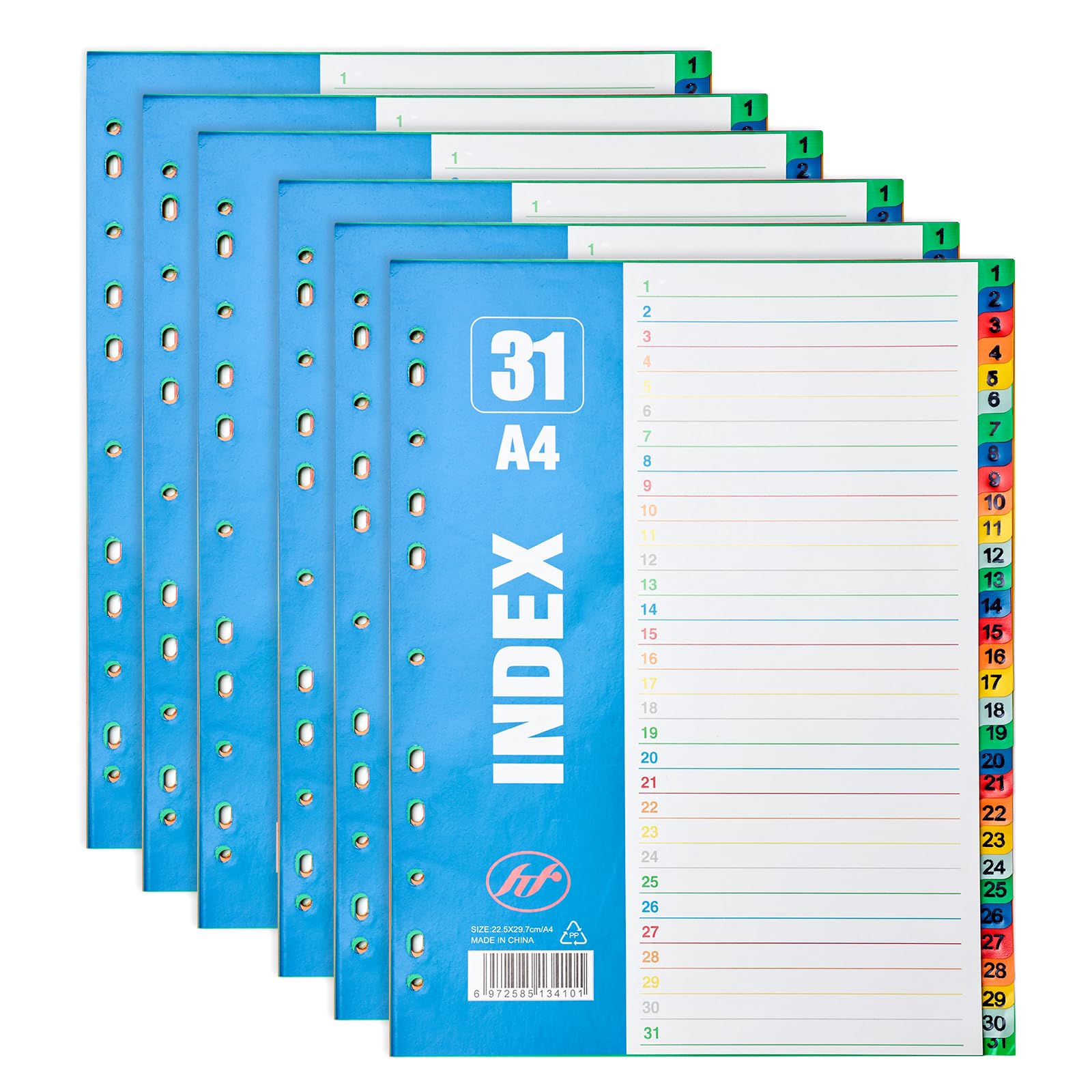 File Dividers A4,【6Pack】 31 Part Folder Dividers,1-31 Coloured Plastic A4 Dividers, 11-Holes Files,for Lever Arch Files Ring Binders Office School Index Dividers (1-31(6pack))
