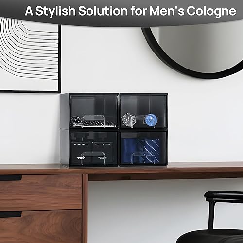 Miniatura 4 de Vtopmart Cajones de almacenamiento apilables pequeños negros, organizador de colonia para hombres, recipientes de plástico para tocador, tocador,