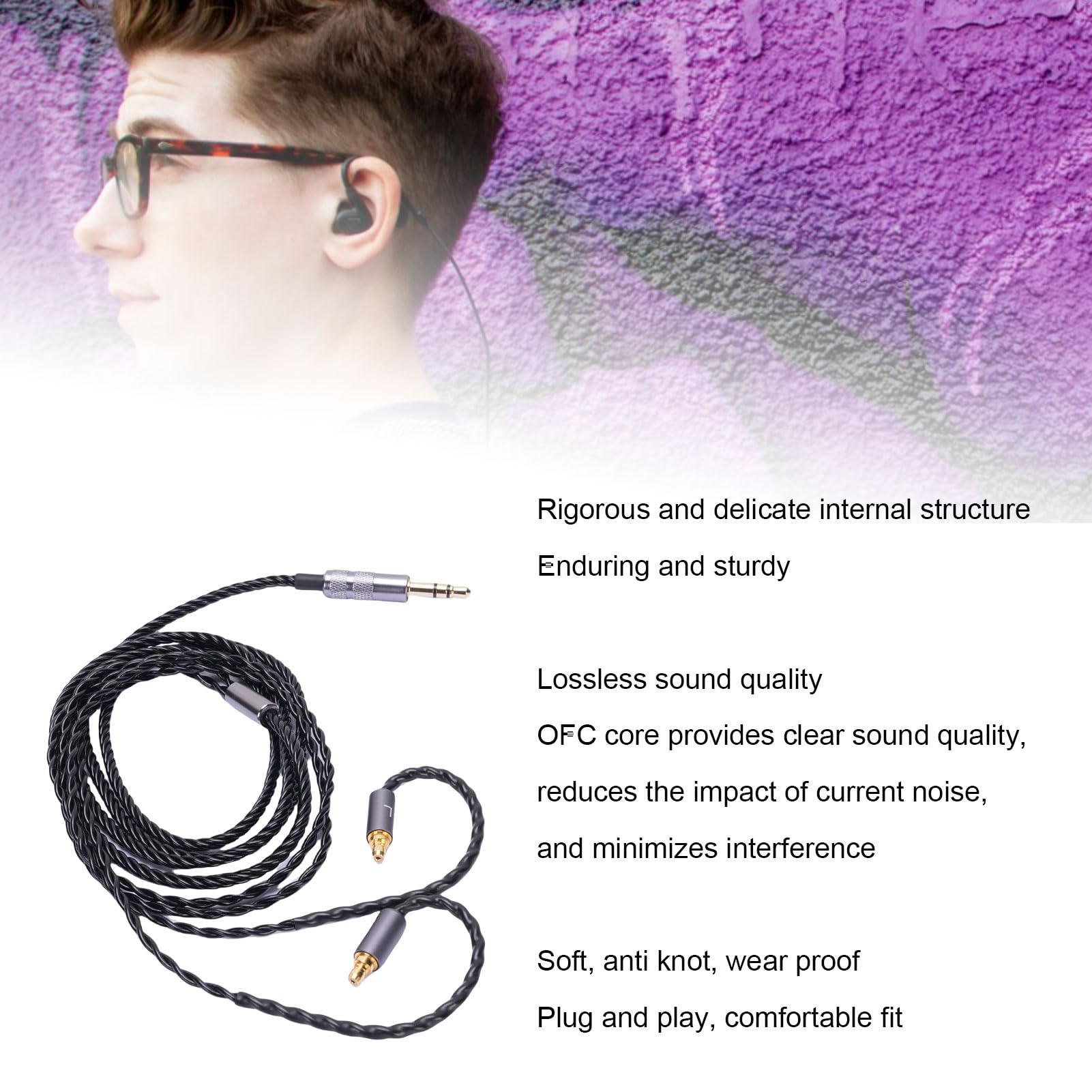 ASHATA Ersatz-Audiokabel, Upgrade-Kopfhörerkabel für IE 100, IE400, IE 500, IE100 Pro, IE400 Pro, IE 500 Pro, Kopfhörer-Soundkabel, 3,5-mm-Stereostecker
