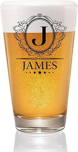 PREZZY Vaso de cerveza personalizado con letra J inicial, divertido monograma, regalos para hombres, vaso de cerveza con nombre personalizado, 16