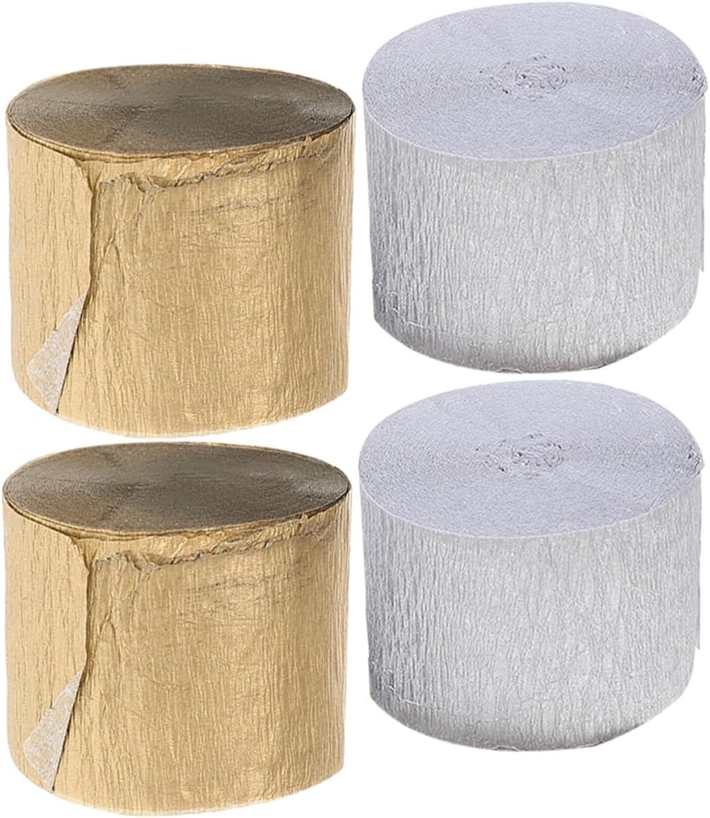 GALPADA Crepe Paper Streamers Decorative and Easy to Use for Party Decoration 4 Rolls Silver and Golden Color for Hanging the Ceiling on Special Occasions
