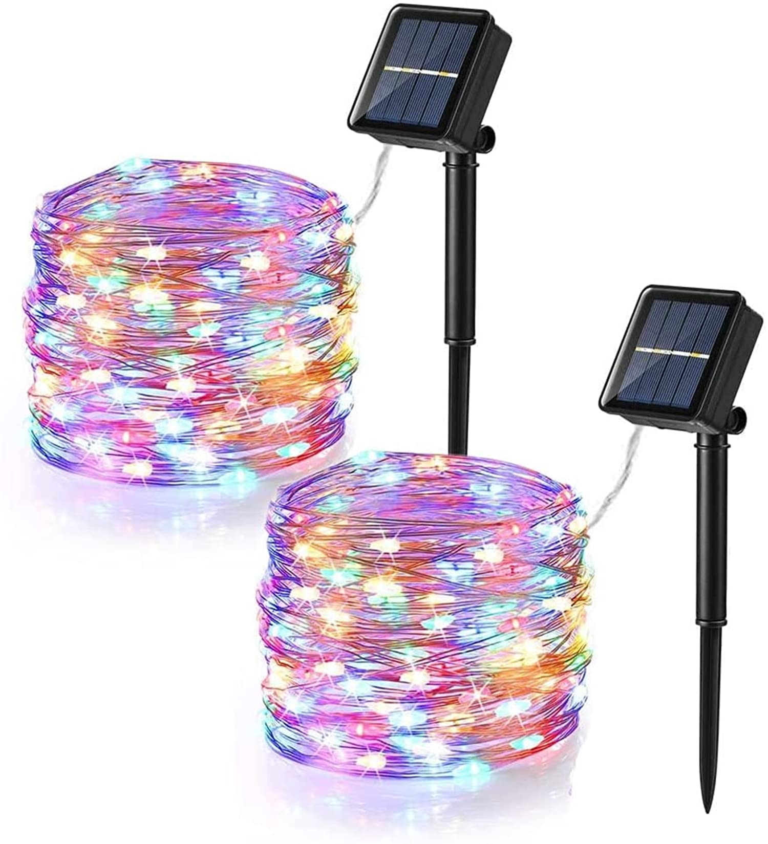 PhilzOps [2 Pack] 12M 120 LED Guirnalda Luces Exterior, Impermeable Luces Led Solares 8 Modos Multicolor Jardín Cadena de Luces para Decoración Exterior Terraza Patio Navidad Bodas Fiestas Balcón