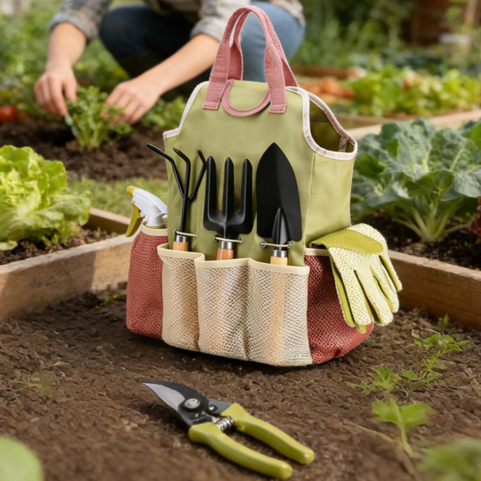 Kit de Herramientas de Jardinería Kit de Equipo de Plantación de 9 Piezas | Herramientas de Plantación Resistentes Para Invernadero Césped Patio Recorte Poda Deshierbe Excavación Corte Jardín