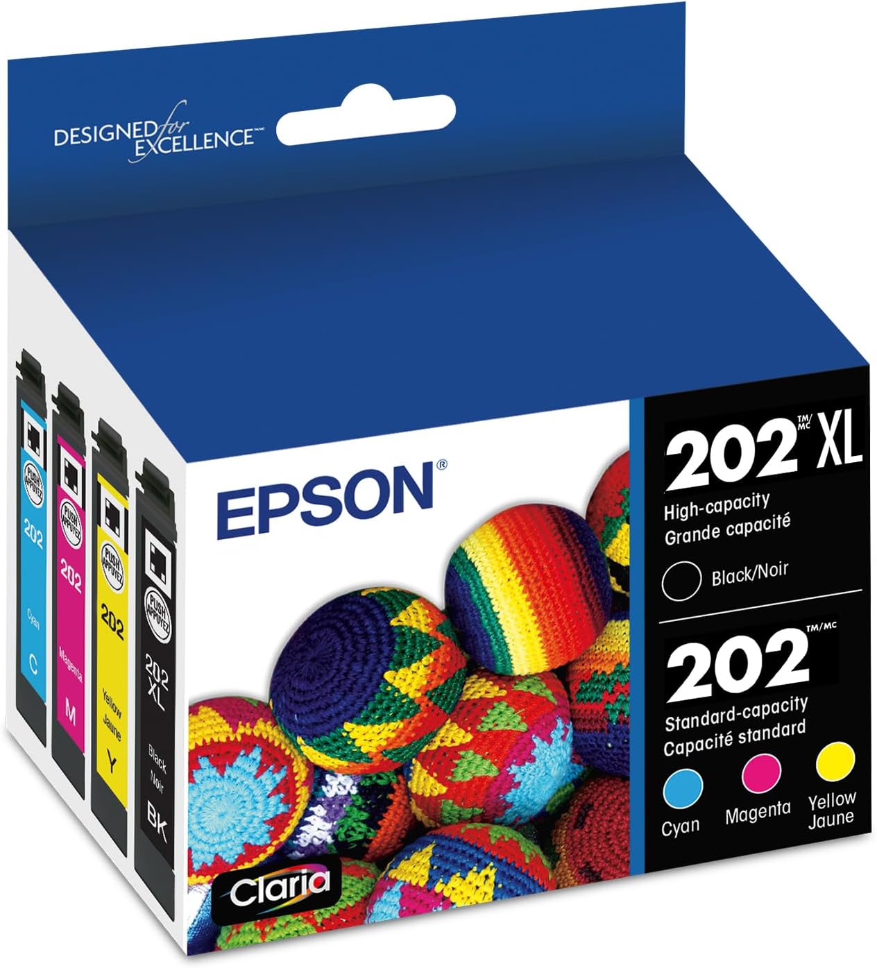 202 Claria Ink High Capacity Black & Standard Color Cartridge Combo Pack (T202XL-BCS) Works with Workforce WF-2860, Expression XP-5100