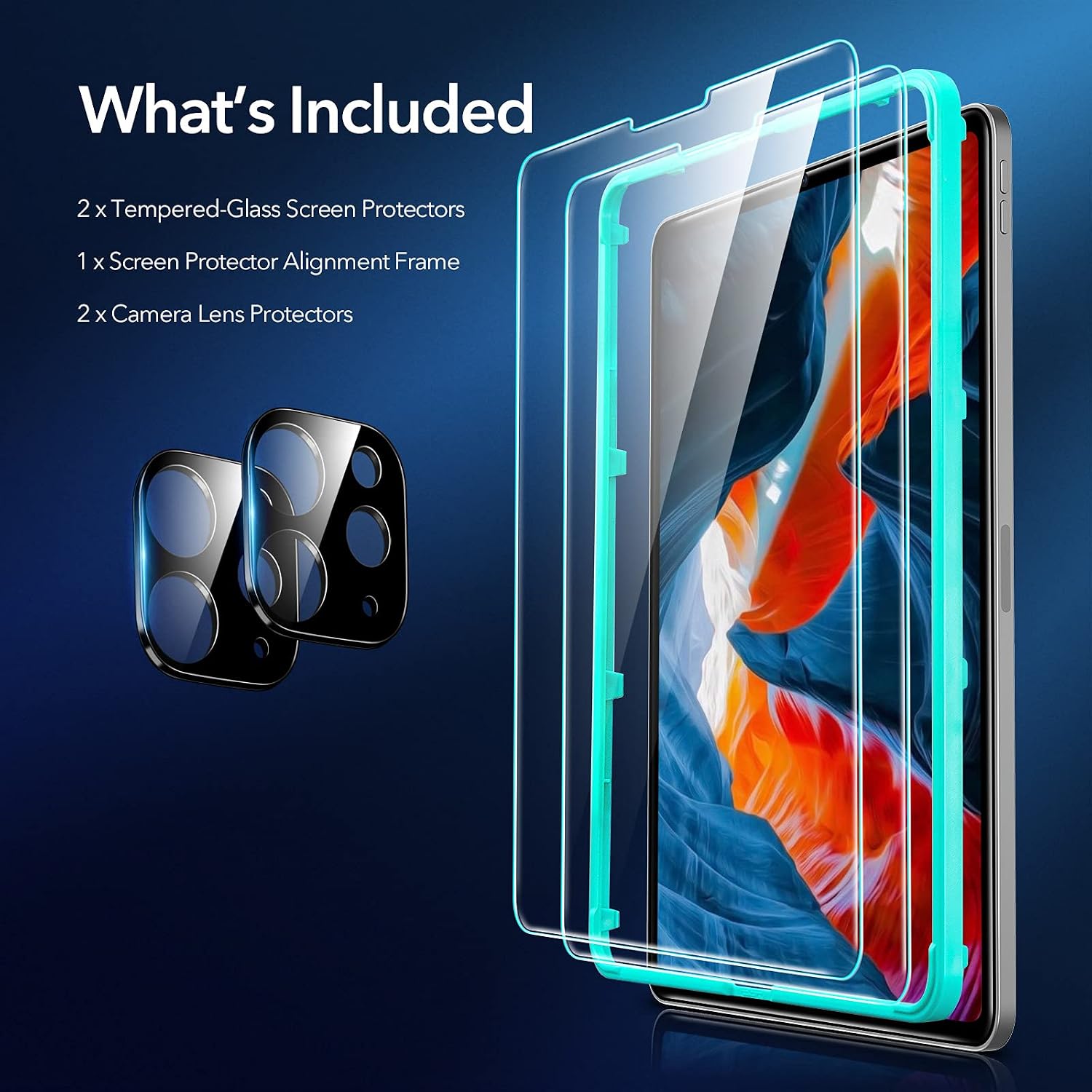 ESR Screen Protector for iPad Pro 12.9 Inch (2022/2021/2018, 6th Gen/5th Gen/4th Gen) with Camera Lens Protector, Tempered-Glass Film, Fingerprint and Scratch Resistant, Face ID Compatible, 2 Pack