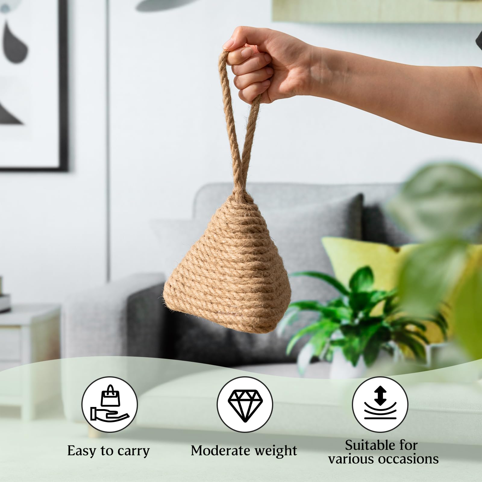 2 fermaporta naturali da 1,3 kg, decorativi con manico, in corda di canapa fatti a mano, fermaporta per finestra, camera da letto, soggiorno, fermalibri, rustico, decorazione per la casa