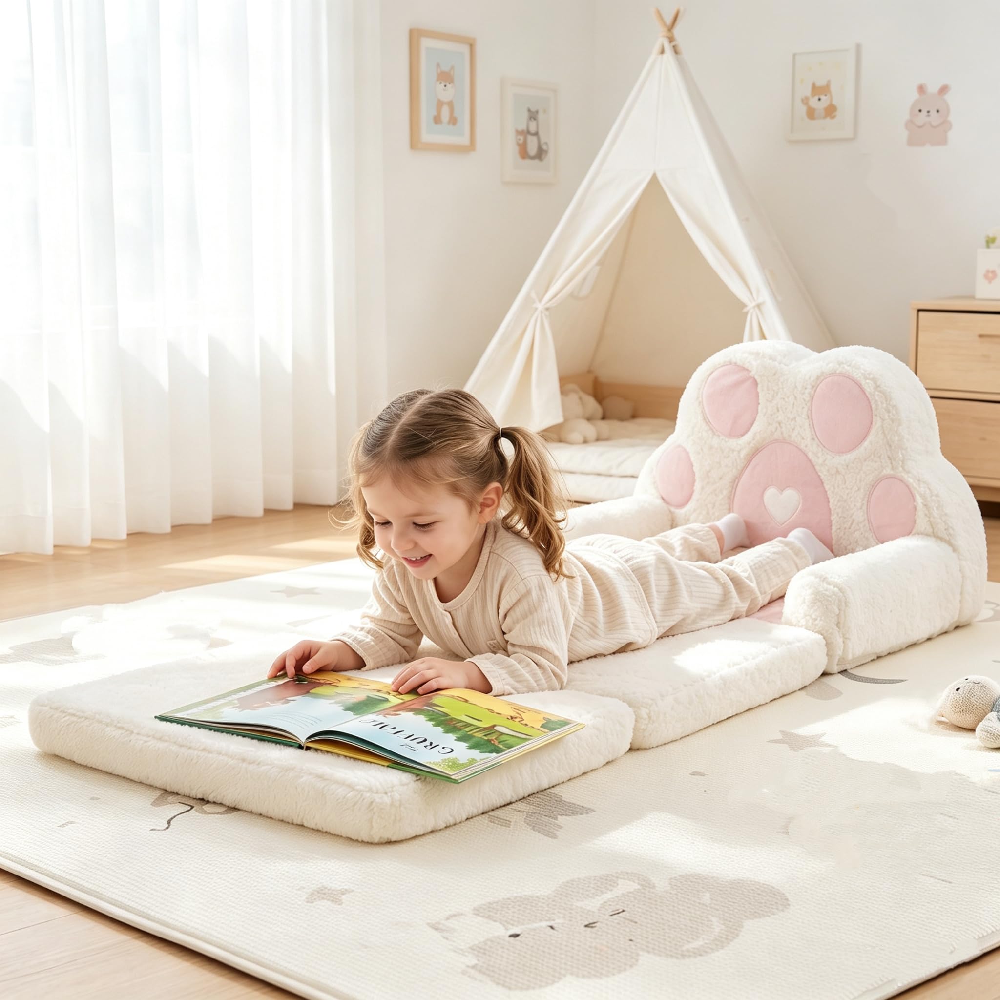 LIFEZEAL Canapé Enfant, 2-en-1 Fauteuil Soft Pliante (Rose)