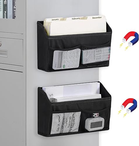 Beveetio Potente soporte magnético para archivadores, soporte de papel magnético con bolsillos de malla, paquete de 2 organizadores de archivos de