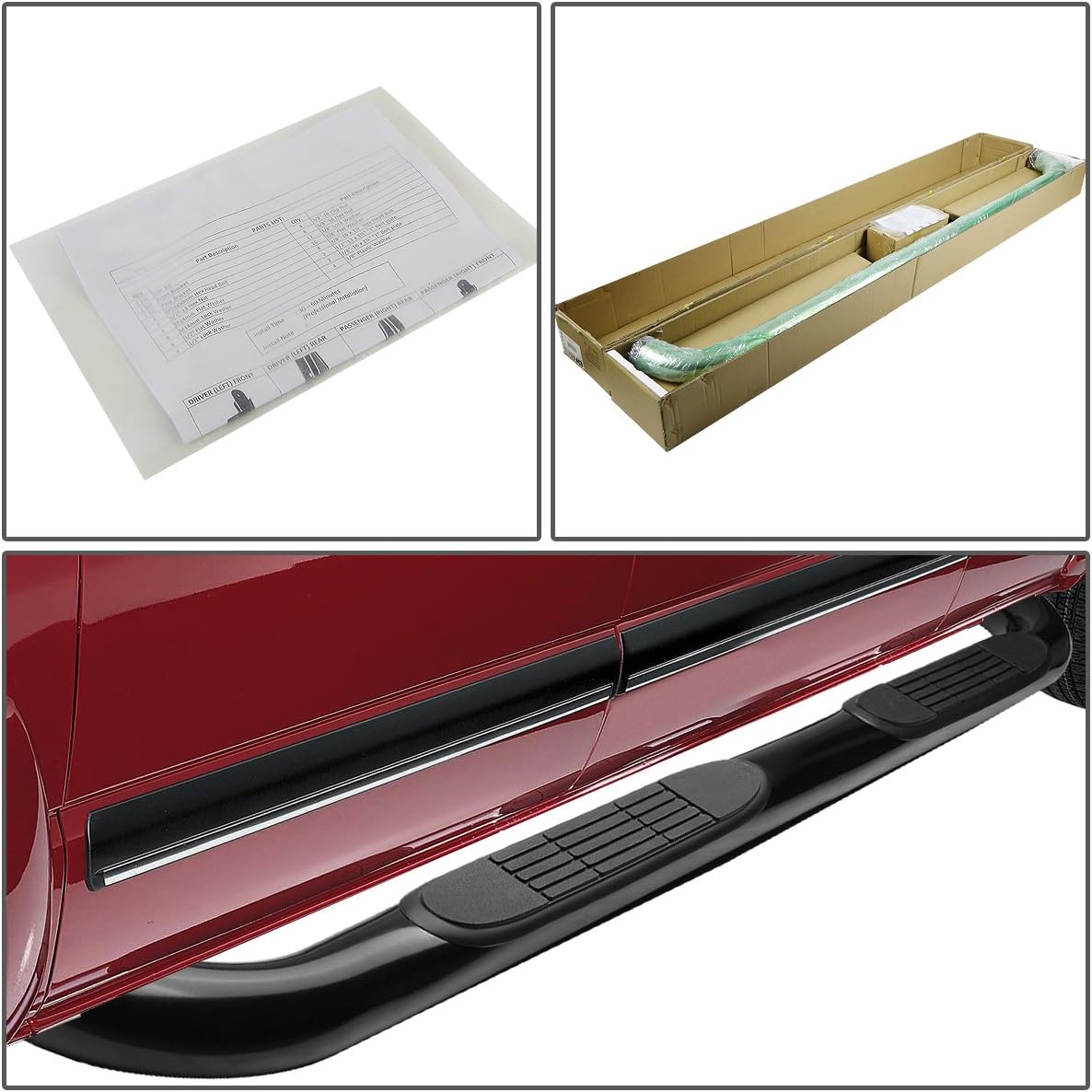 DNA MOTORING STEPB-3-055-BK Mild Steel 3" Side Step Nerf Bar Running Board,Black