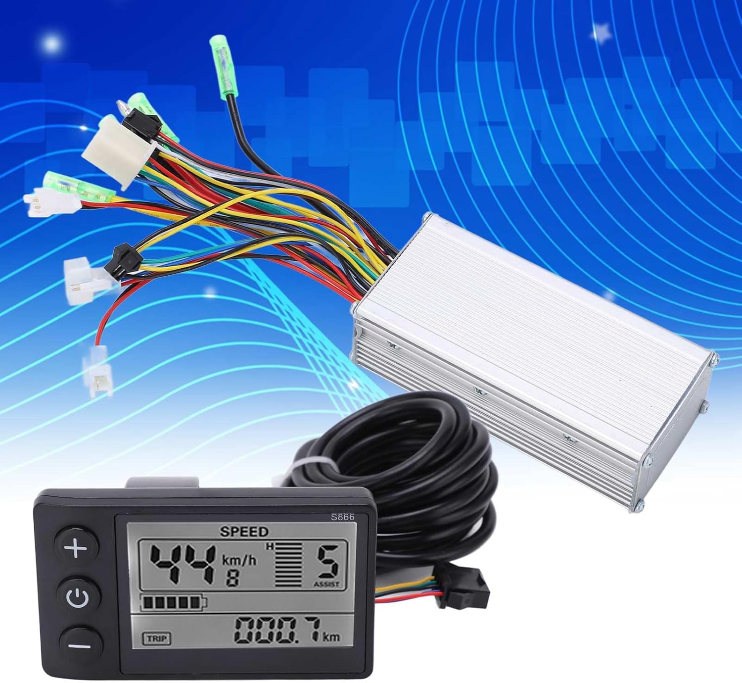 Electric Bicycle Scooter Controller Kit, E Bike Brushless Controller with LCD Display, Weatherproof LCD Display Panel Brushless Controller Kit for Electric Bicycle Scooter Motor