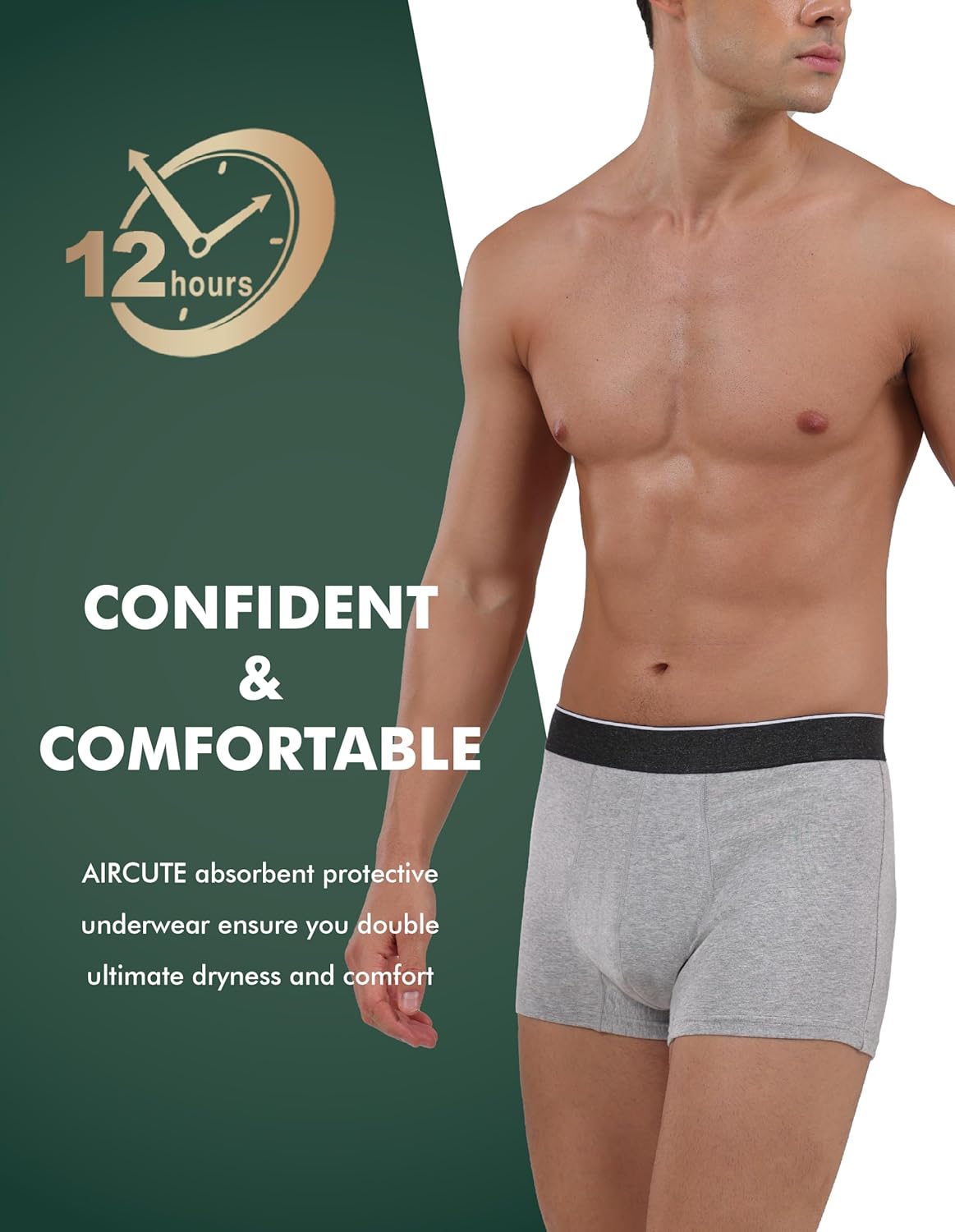 AIRCUTE Men Urinary Incontinence Underwear Washable Absorbency Soft Bladder Leak Proof Boxer Briefs 60 ML 3 Pack - Image 5