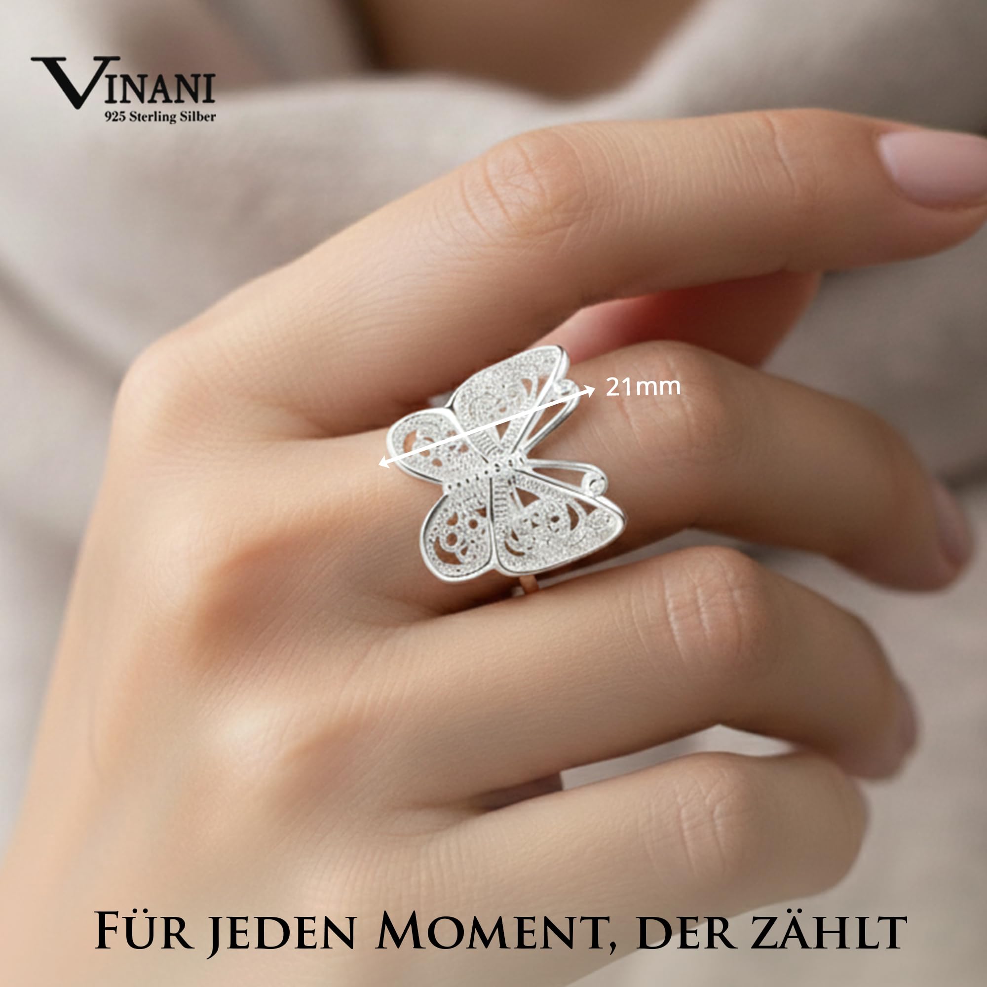 Vinani Ring aus 925 Sterling Silber - Schmetterling Paisley Ring glänzend für Frauen, nickelfrei & antiallergisch, Designed in Deutschland, RSL