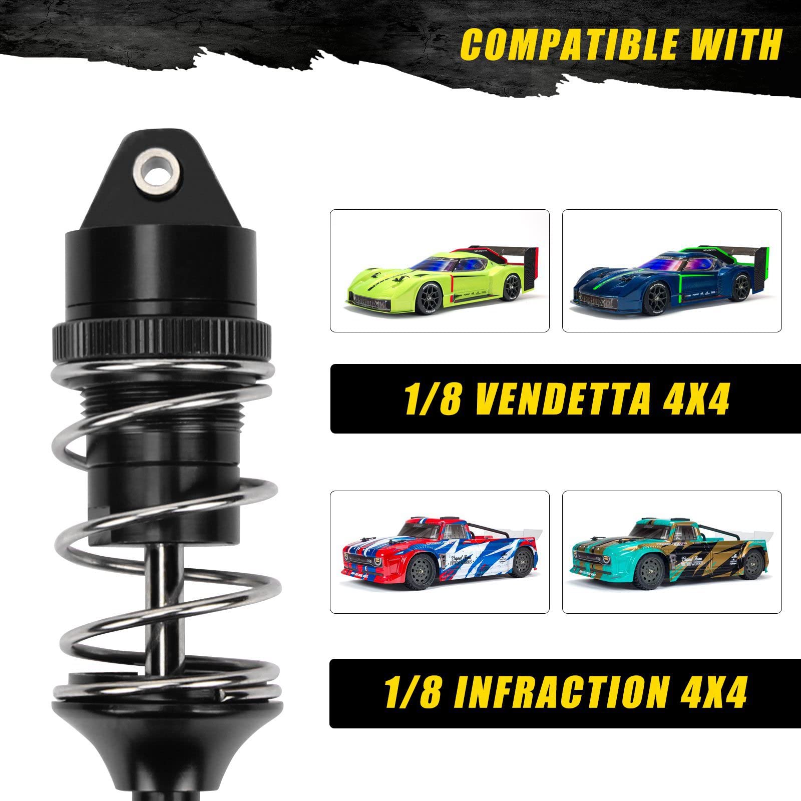 RCAWD ARRMA Vendetta 3S Infraction 70MM MEGA Front Rear Shocks for 1/8 Bash Rc ARA4319V3 ARA4215V3 Series Upgrades Part Black