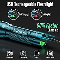 Vista 2 de RECHOO Linterna recargable, paquete de 1, linterna brillante de grado militar, altos lúmenes con enfoque ajustable y 3 modos de iluminación