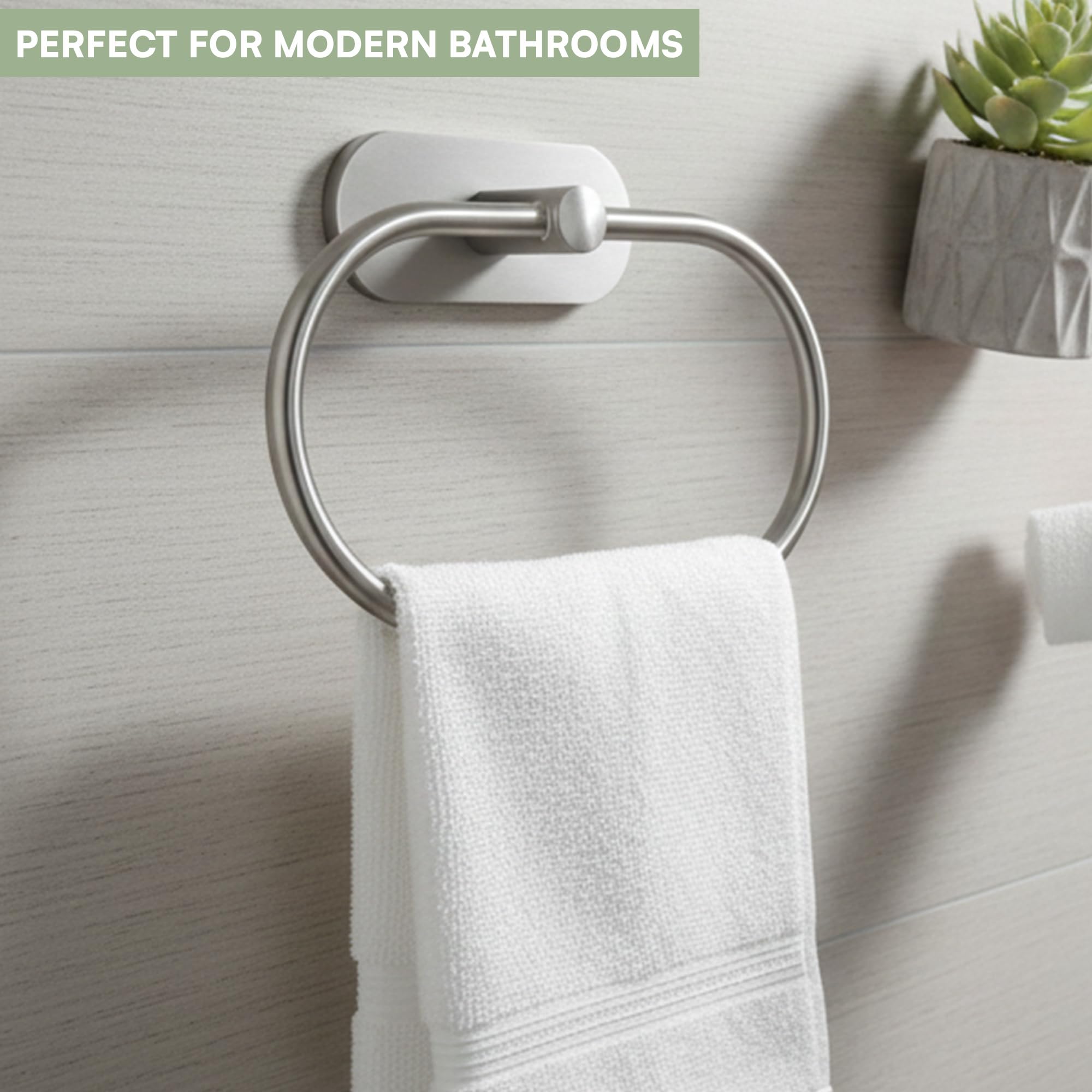 Oslen Magic Sticker Self Adhesive Stainless Steel Towel Ring Holder – Capsule Shape Wall Mount, Chrome Finish, Rust-Resistant, Space-Saving Bathroom Accessory for Hand Towels No Drilling (Pack of 1) 3