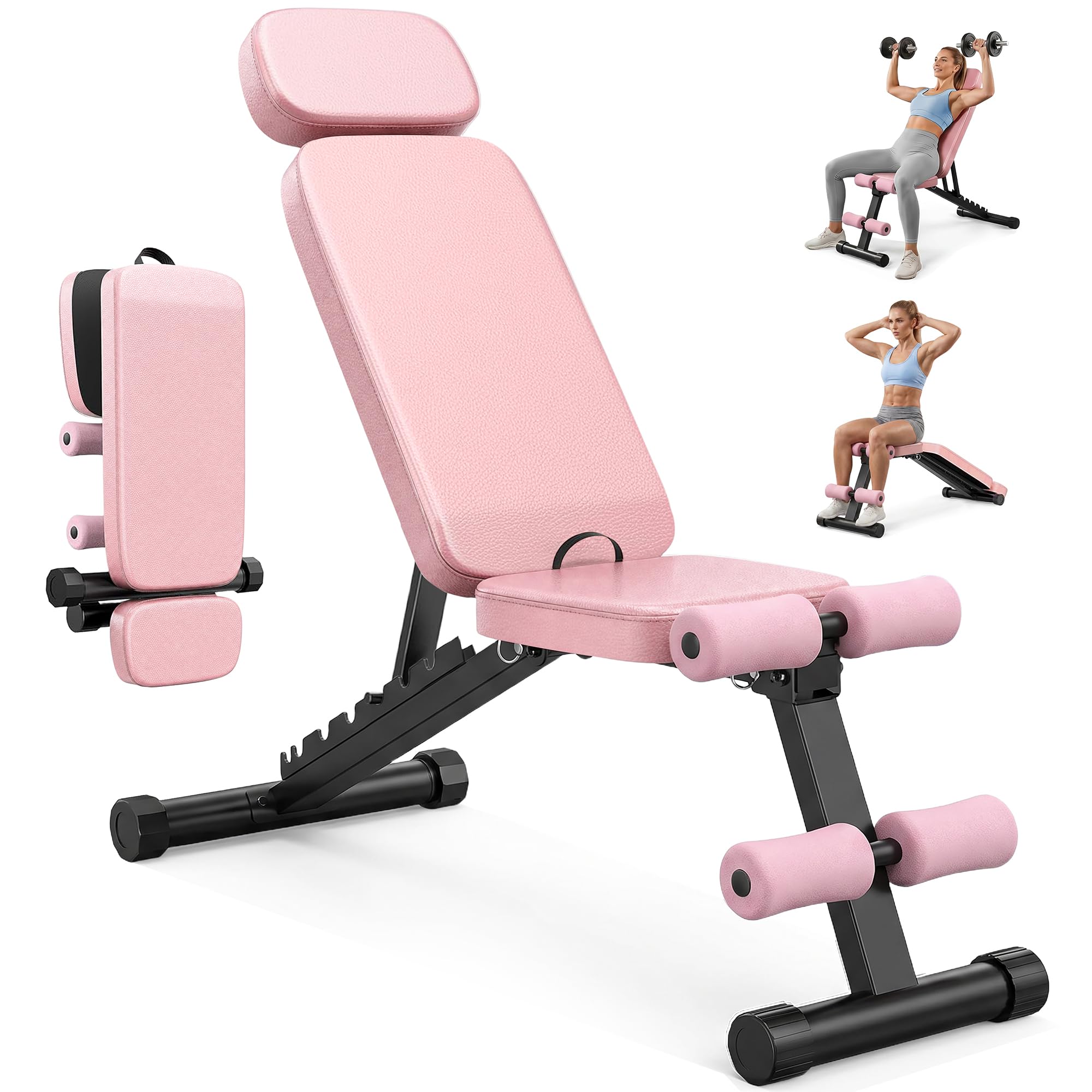 Foldable Weight Bench 800LBS, Adjustable Workout Bench with 10 Backrest Positions & Extended Headrest, Incline Decline Flat Bench Press for Home Gym Small Space Strength Training