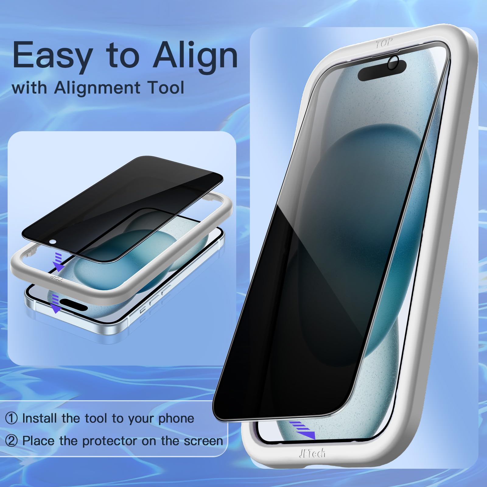 4youquality Vetro Temperato Anti-Spia Per IPhone 15 Plus (6,7'') - 2 Pezzi, Privacy, 9H, Resistente Agli Urti, Supporto A Vita - 2