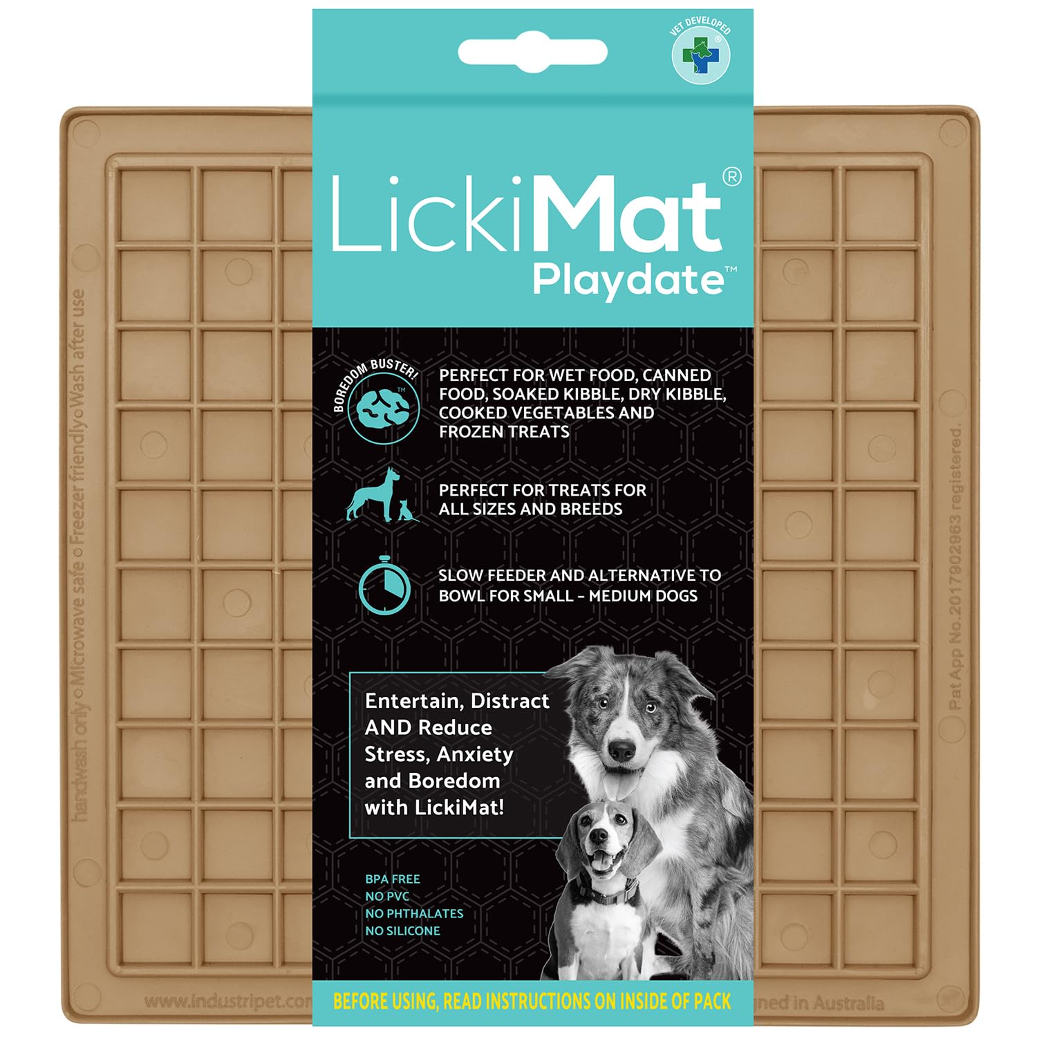 LickiMat Classic Pastel Colours Playdate, Dog Feeding Mat for Boredom & Anxiety Relief, Ideal for Food, Yoghurt or Peanut Butter, Lick Mats, Fun Alternative to Slow Feeder Bowl, Coffee
