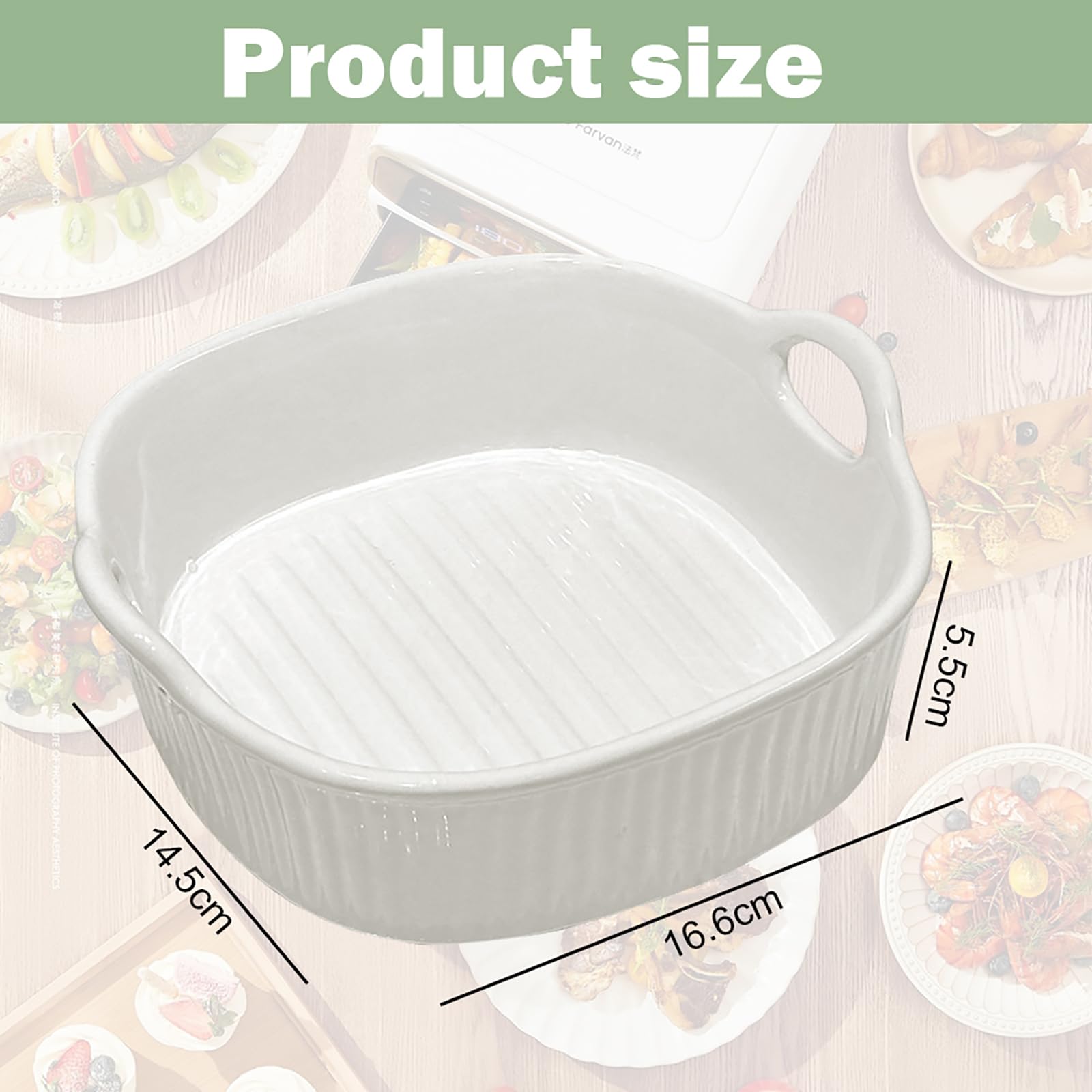 Teglia da Forno 650 ml, Forma Quadrata 7 Pollici, in Ceramica, con Manici per Lasagne, Carne, Verdure, per Friggitrice ad aria Calda, Forno, Microonde,18.5 x 17 x 6 cm (Bianco)