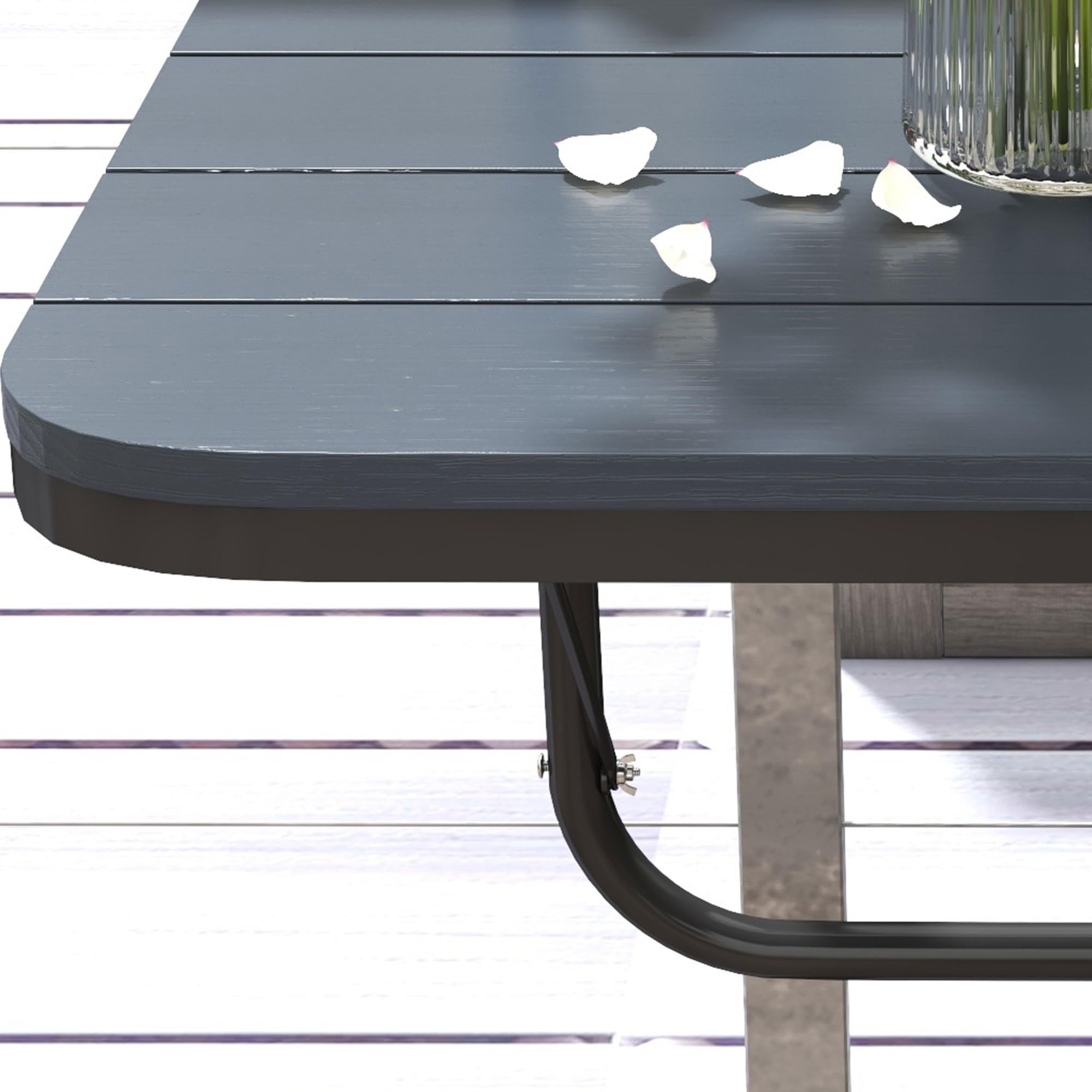 Outsunny Tavolino da Balcone Pieghevole Regolabile, Alluminio Composito Plastico Effetto Legno, Nero