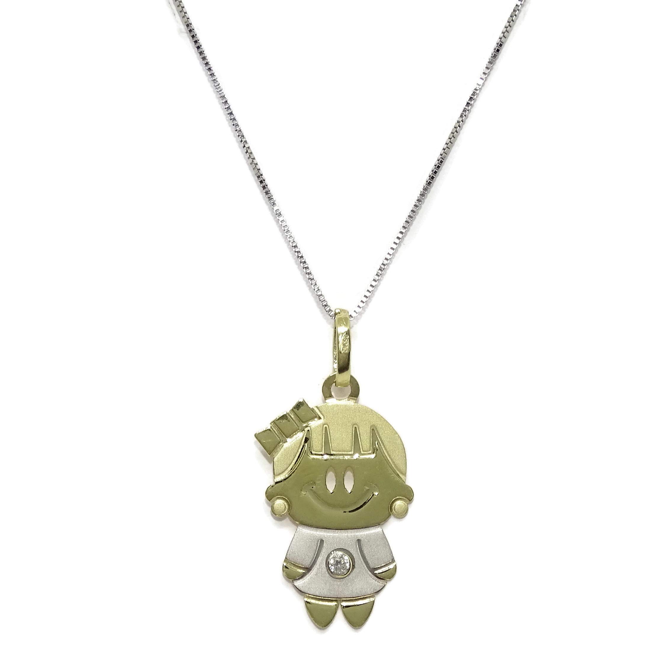 Ciondolo Angelo Custode In Oro 18kt Bianco E Giallo Con Diamante 0,03 Ct E Catena 40 Cm - 2