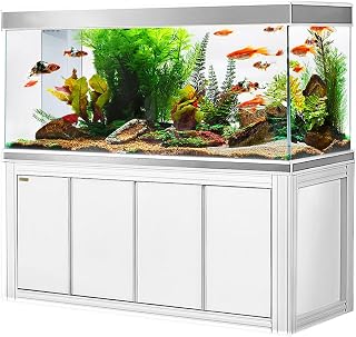 AquaDream 230 Gallon All-in-One Aquarium: Ultra-Clear Glass Tank, Cabinet Stand, 1450 GPH Pump, Sump Filter - White/Silver