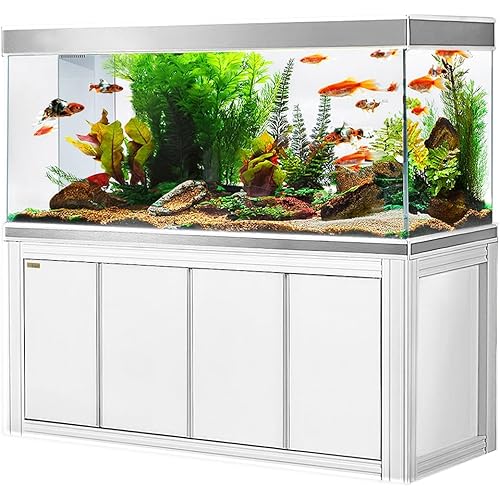 260 Gallon Aquarium Tempered Ultra-Clear Glass with Complete Setup in White with Silver Trims