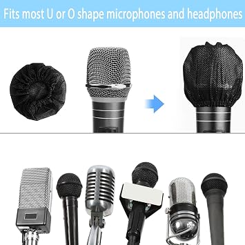 SUNPRO 100pcs Disposable Microphone Covers, Sanitary Non-Woven Mic Windscreens with High-Elasticity Band, Acoustically Transparent Pop Filter for Karaoke, Church, Stage Performance & Shared Mics
