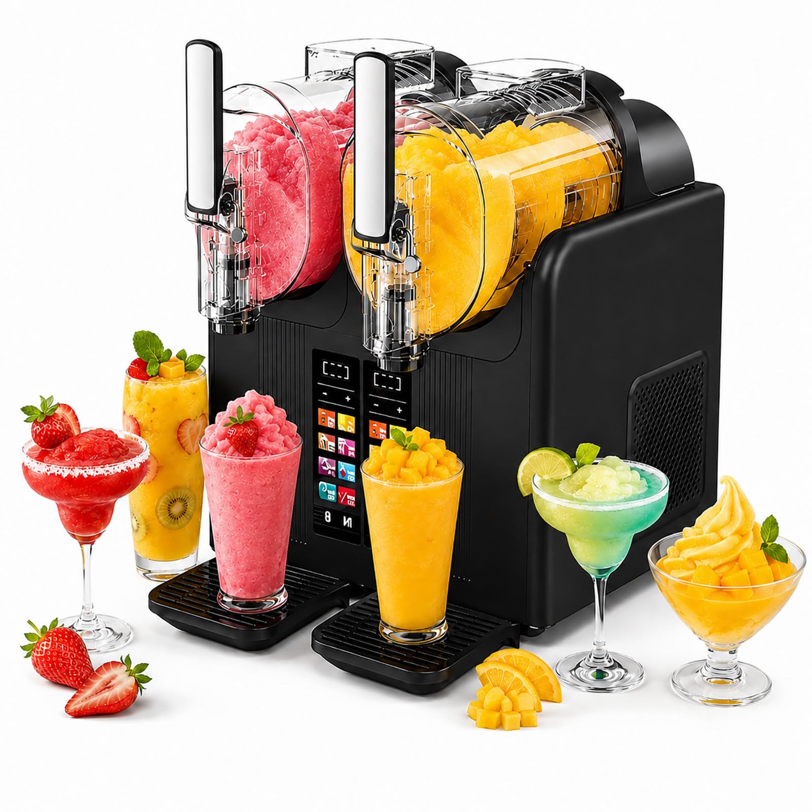 HCAUYNN Slushie Machine, Ice Cream Machine with Dual 2L Capacity, Self Cleaning Slushie Maker, Touch Screen Controls, 7 Preset Modes for Slush Drinks, Cocktails, Smoothies & Soft Serve