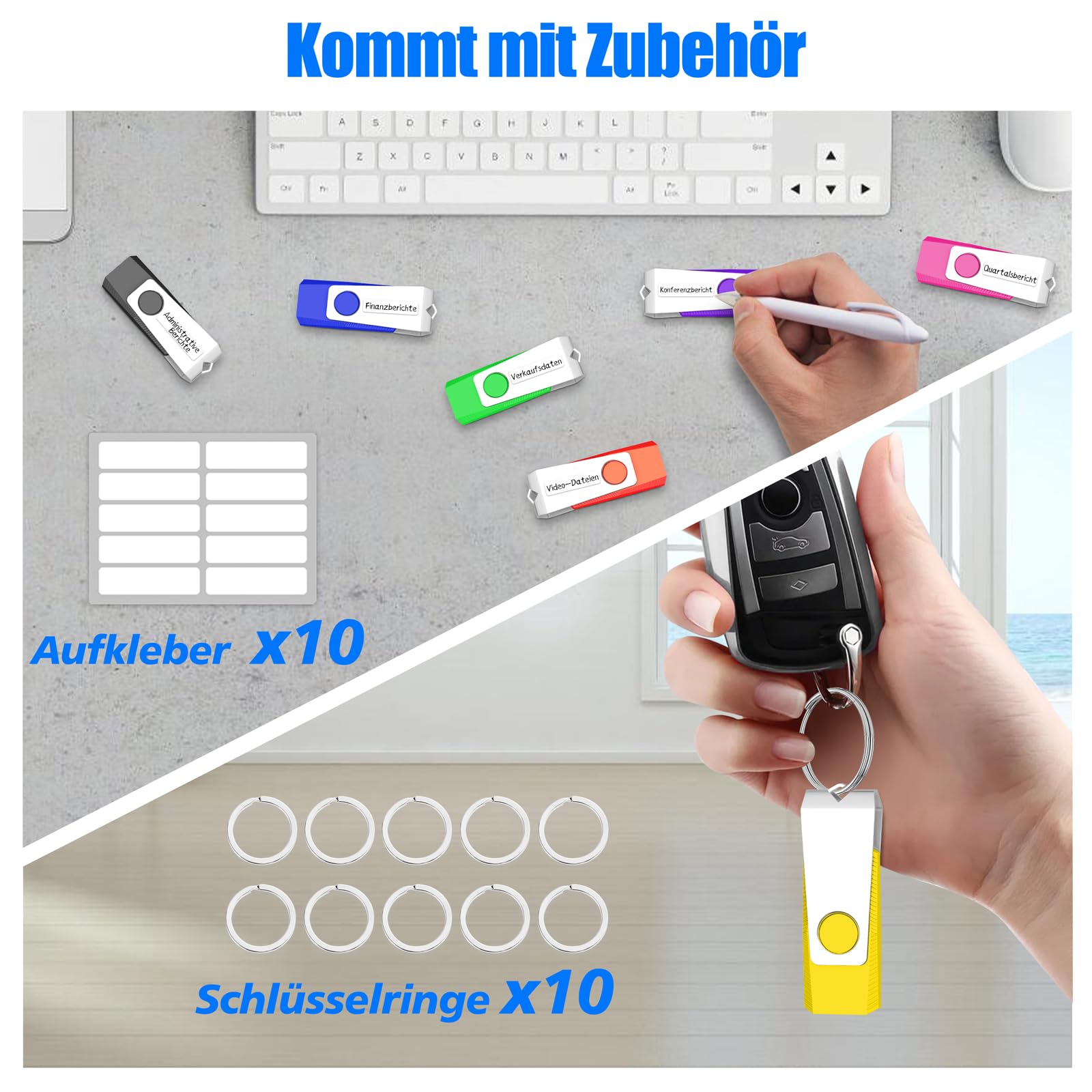 TEWENE Juego de 10 unidades de memoria USB de 32 GB, USB 2.0 de alta velocidad, varios colores