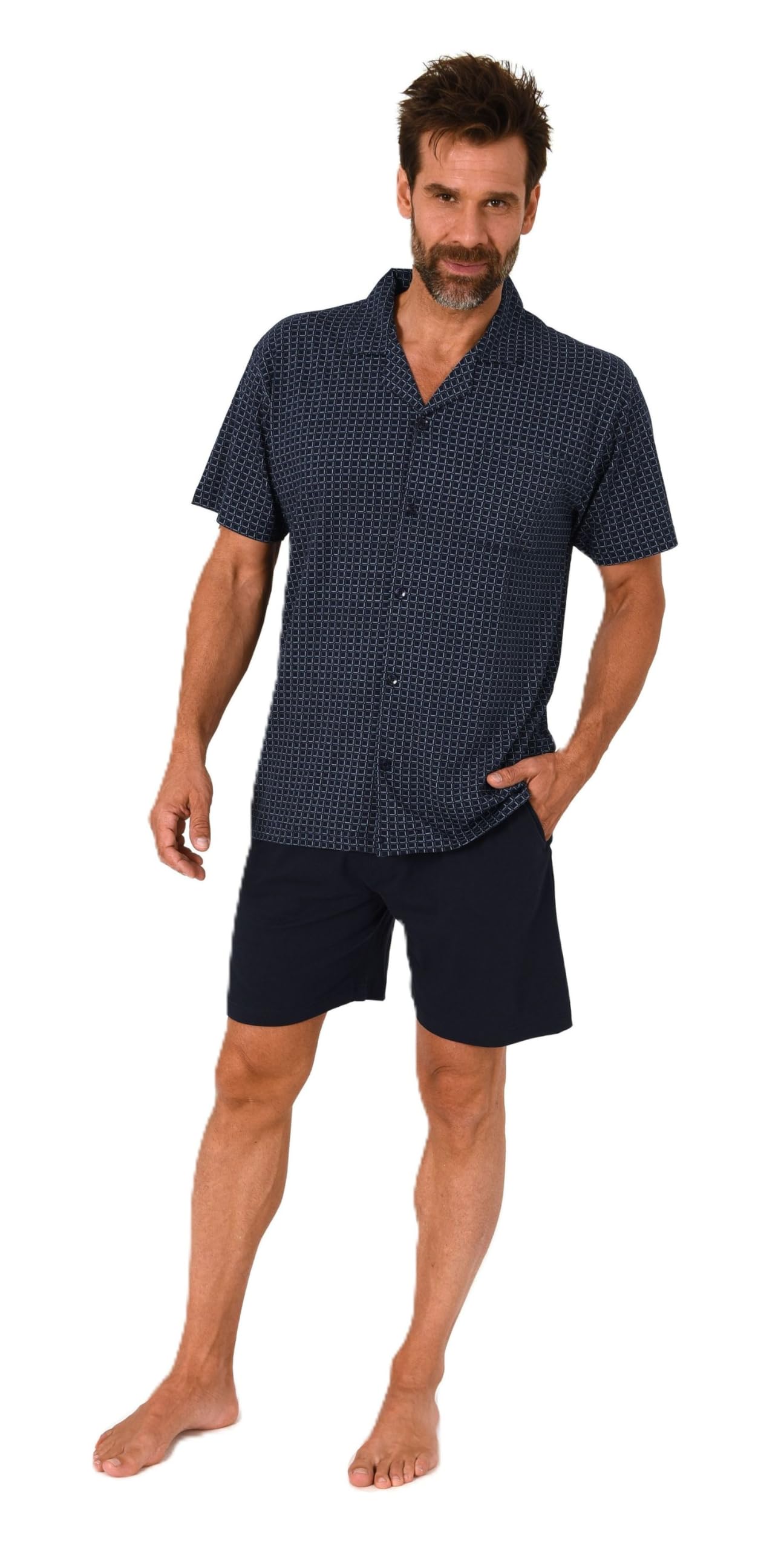Normann Herren Kurzarm Schlafanzug Shorty Pyjama zum durchknöpfen, auch in Übergrössen