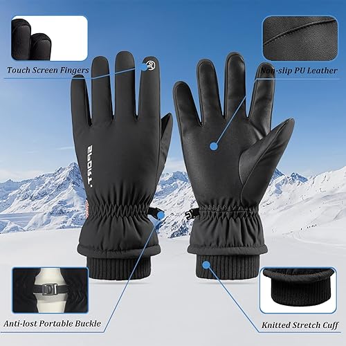 Miniatura 3 de BZGG Guantes de esquí, guantes de nieve impermeables de invierno para hombres y mujeres, resistentes al viento, con pantalla táctil, guantes