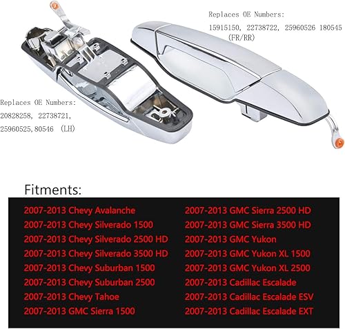 Miniatura 2 de LEIMO KPARTS Manija exterior cromada para puerta delantera del lado del pasajero, repuesto para Chevy Silverado Suburban Tahoe Avalanche 2007-2013,